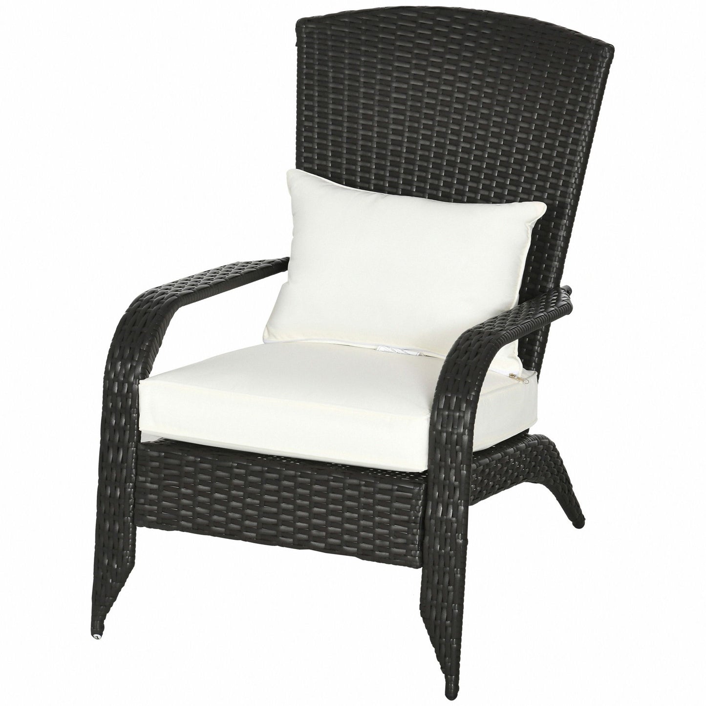 Patio Wicker Adirondack Chair, Outdoor Rattan Muskoka Chair with Cushions for Patio, Garden, Backyard, Cream