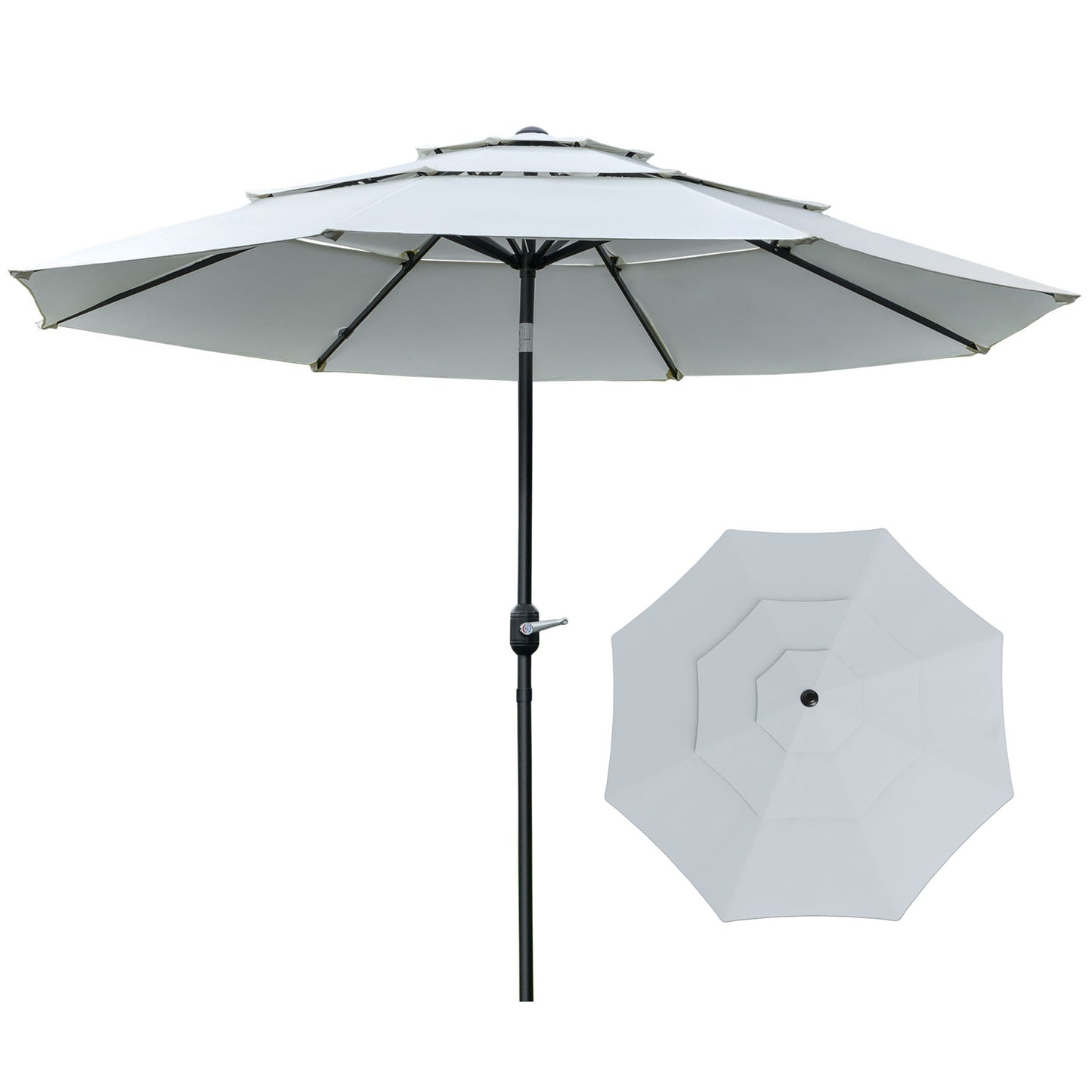 9FT 3 Tiers Patio Umbrella Outdoor Market Umbrella with Crank, Push Button Tilt for Deck, Backyard and Lawn, Cream White