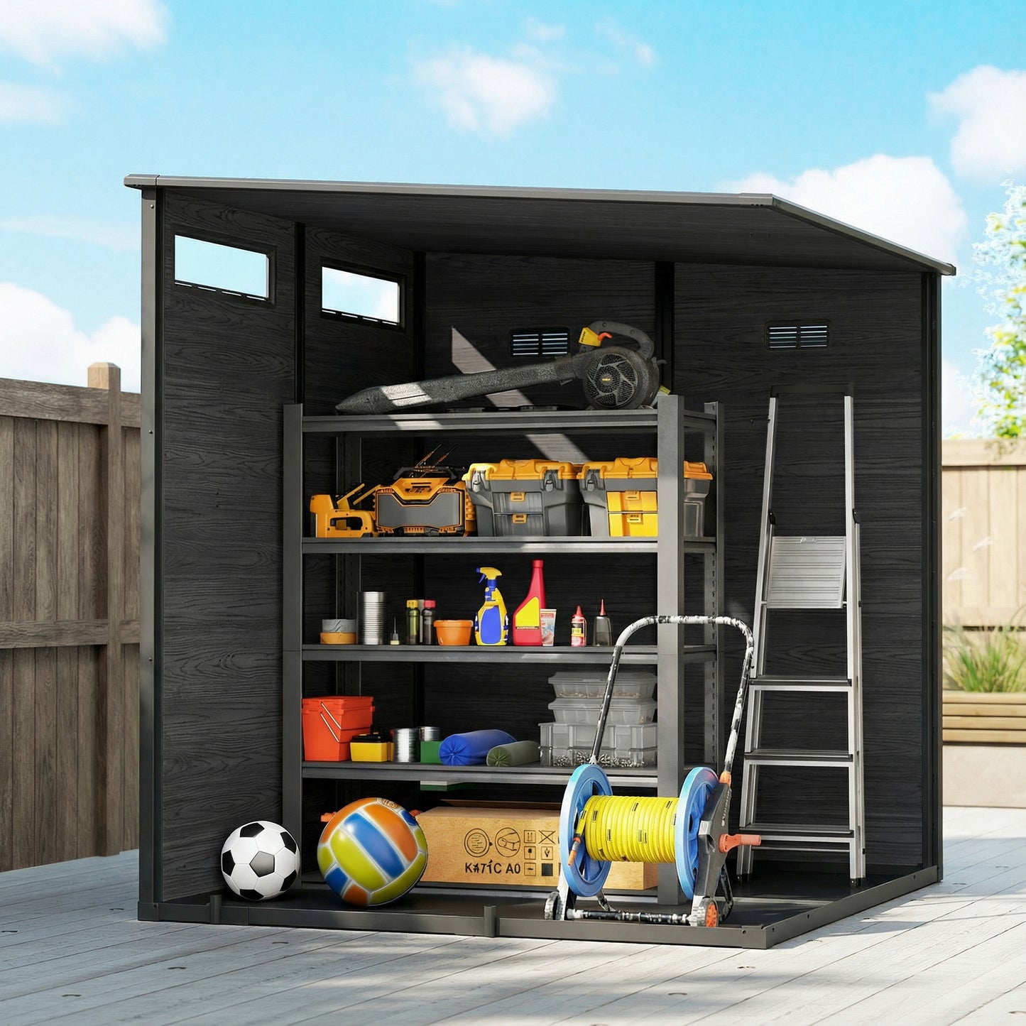 Outdoor Storage Shed with Lockable Door, Garden Shed with Vents and Windows for Backyard, Dark Grey