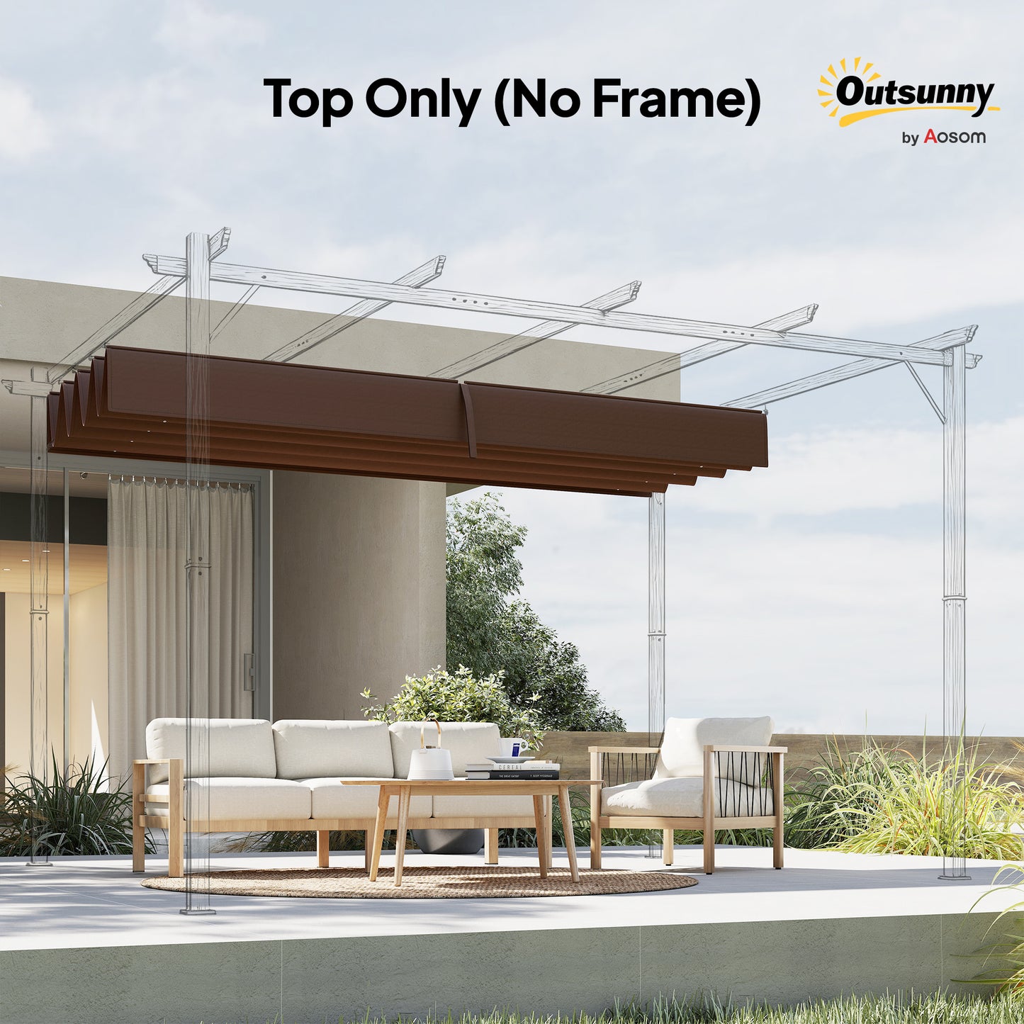 8' x 9.4' Retractable Pergola Canopy Replacement, Fit 7' x 10' Frame, UV30+ Pergola Cover Top Only, Coffee