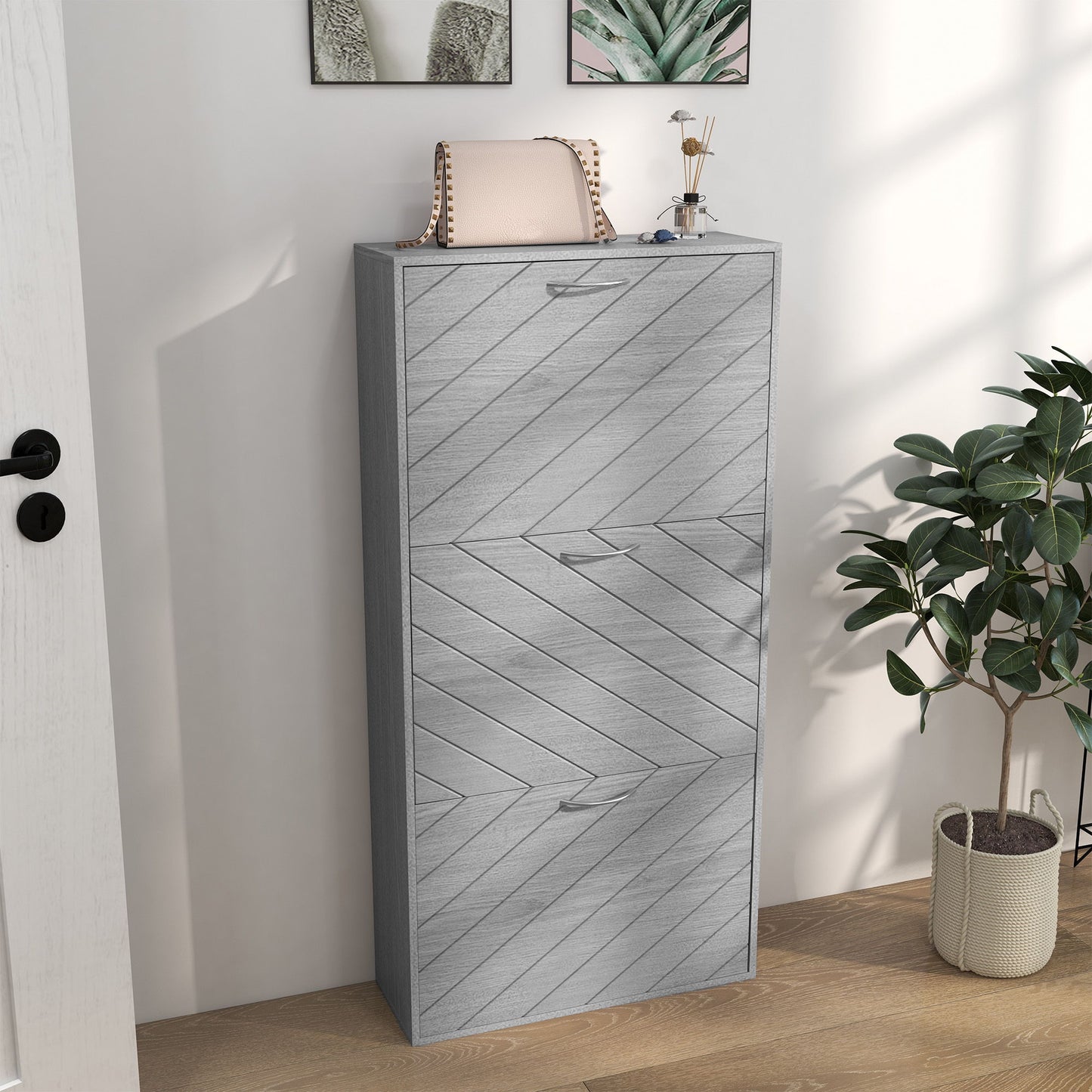 Shoe Storage Cabinet with 3 Flip Drawers, Narrow and Slim, 12 Pair of Shoes Organizer for Hallway, Entryway