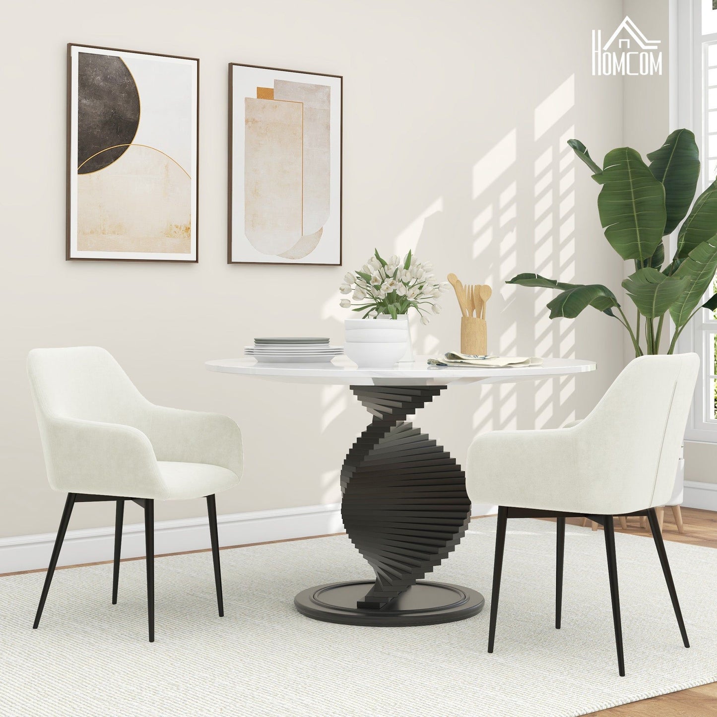 Velvet Dining Chairs Set of 2 with Armrests - Cream White