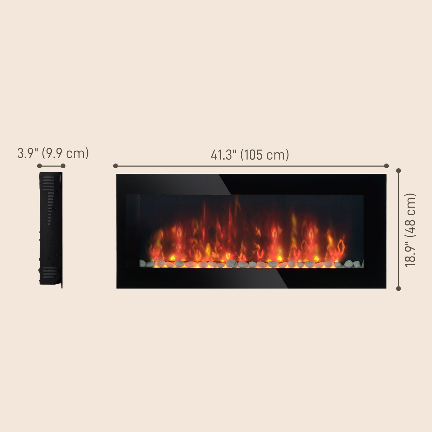 Wall Mounted Fireplace, 41 Inch Modern Electric Fireplace with Patented LED Flame Effect and 7 Colors, Black