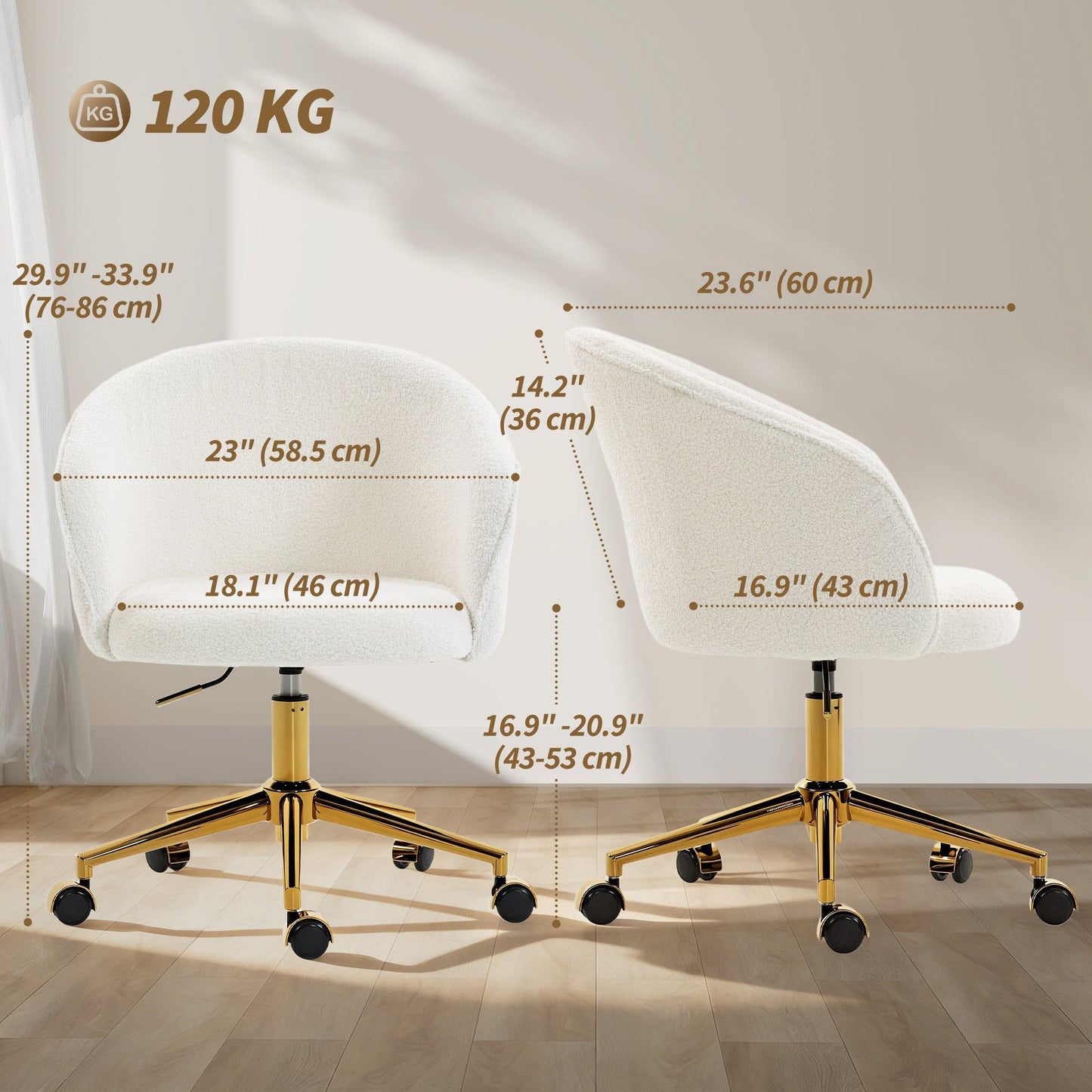 Teddy Fleece Vanity Office Chair - Cream White