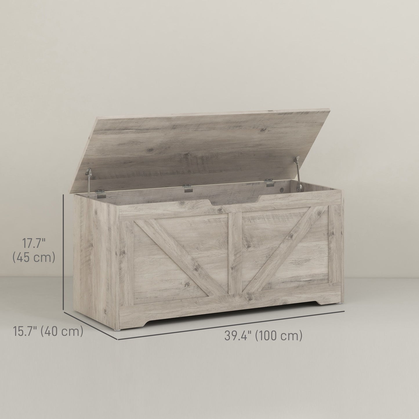 39.4 Inches Storage Chest, Storage Trunk with 2 Safety Hinges for Living Room, Grey Wood Grain