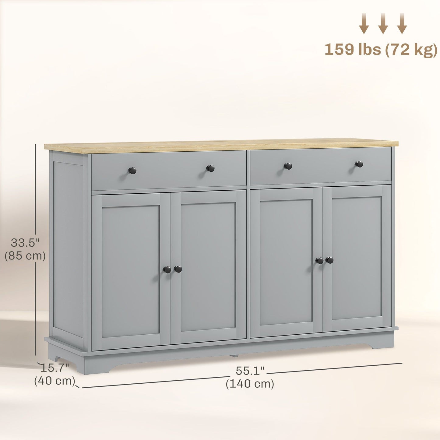 Sideboard Buffet Cabinet with Drawers - Grey