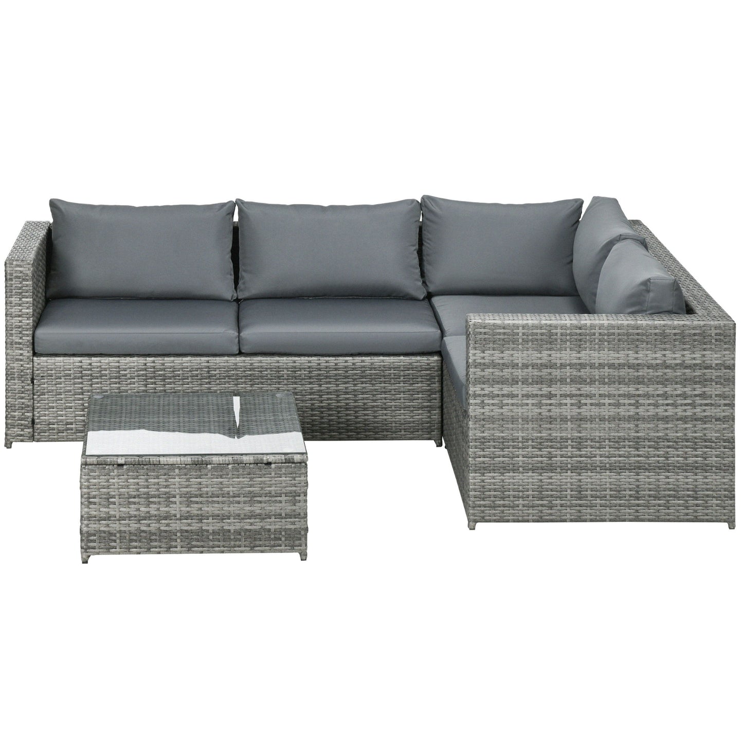 3 Pieces Rattan Wicker Outdoor Conversation Furniture Set w/ Loveseats Coffee Table Cushions for Garden, Patio, Grey