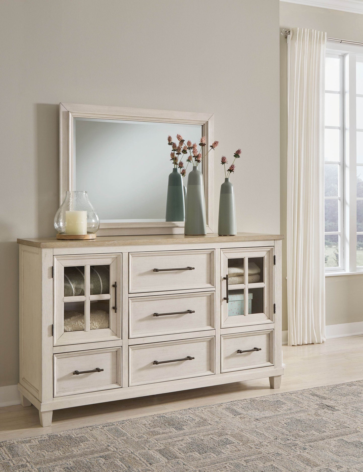 Shaybrock - Antique White / Brown - Dresser And Mirror - Forward Furniture