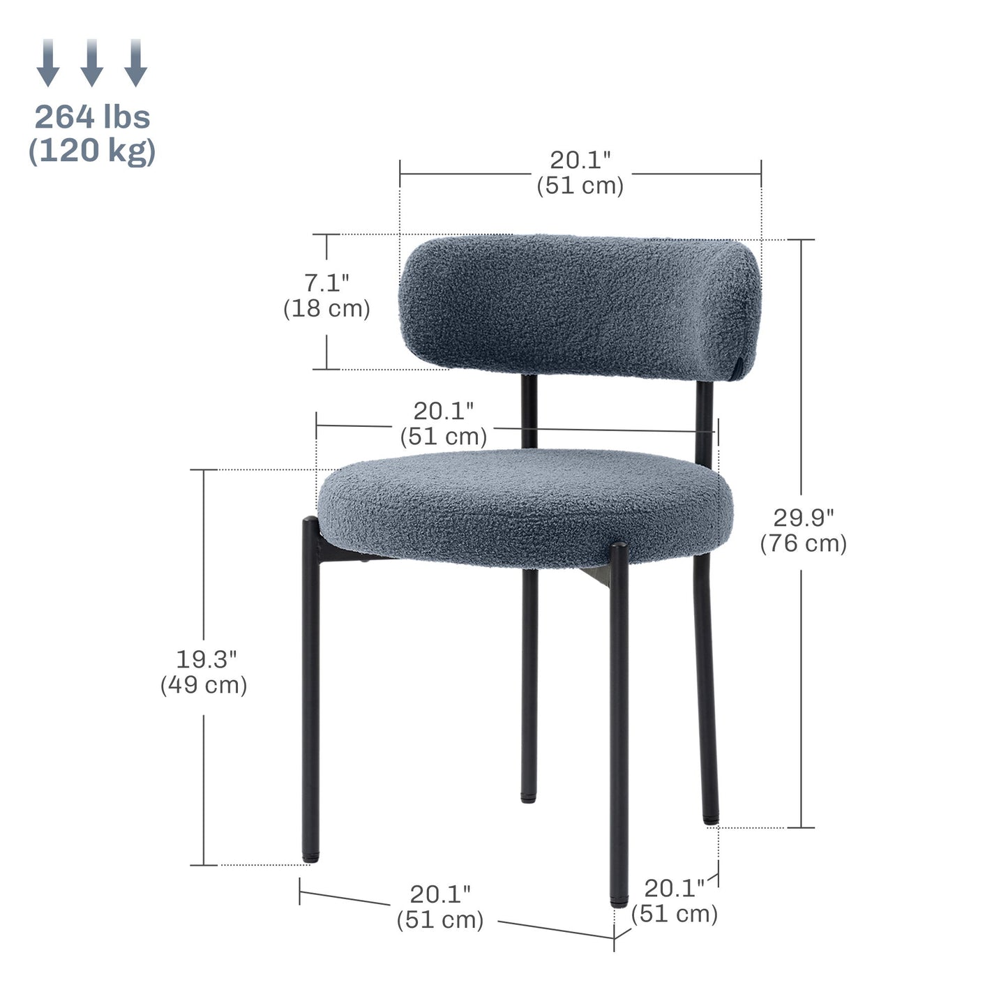 2 Pieces Kitchen Chairs, Modern Dining Chairs w/ Berber Fleece Upholstery and Steel Legs for Living Room, Grey