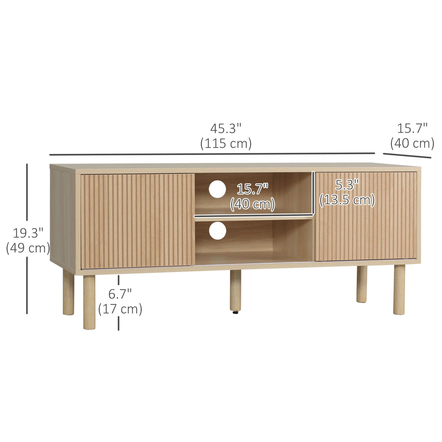 Modern TV Stand for TVs up to 50", TV Cabinet with Storage Shelves for Living Room, Natural