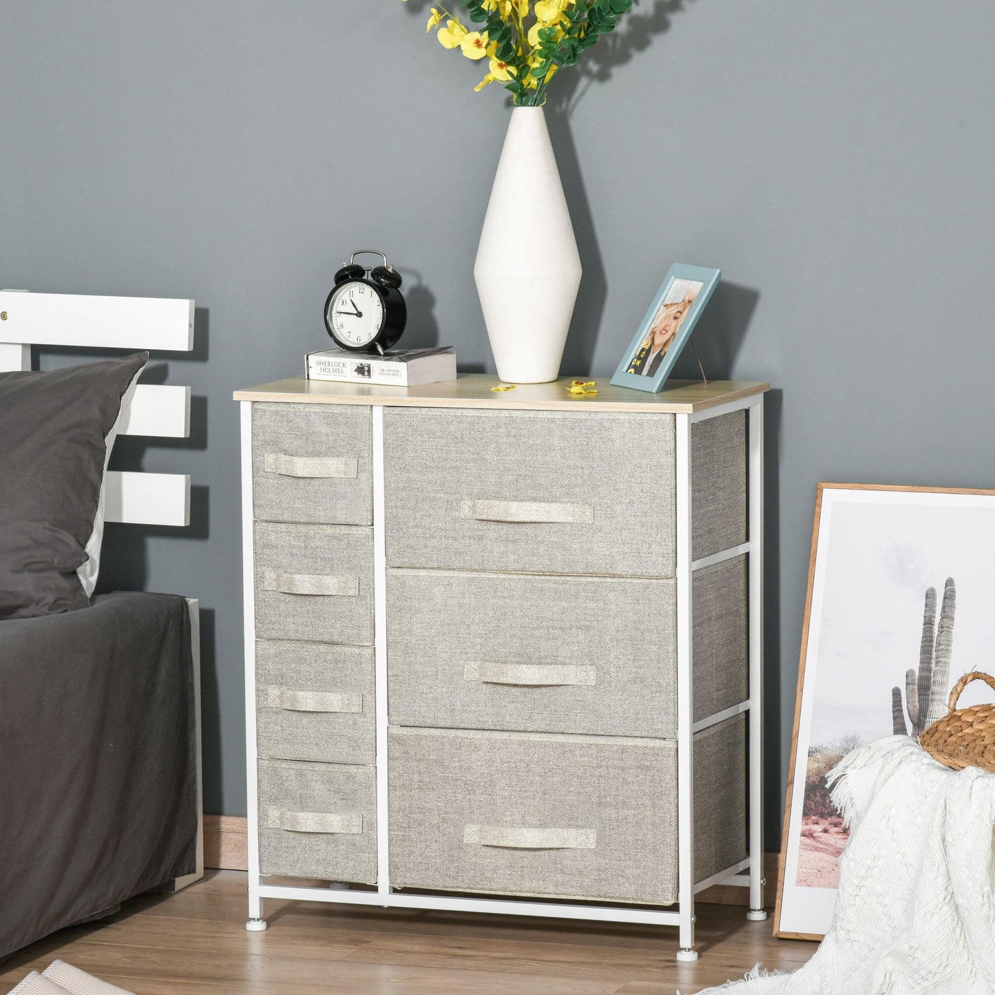 Dresser for Bedroom with 7 Drawers, Chest of Drawers with Metal Frame, Fabric Dresser for Living Room, Light Grey