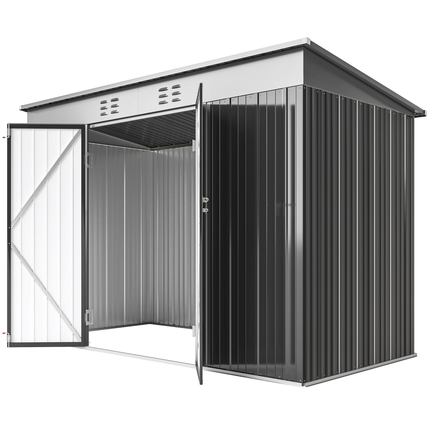 9' x 4' Galvanized Steel Garden Storage Shed with Lockable Doors, Gloves and 2 Air Vents for Backyard, Patio, Lawn