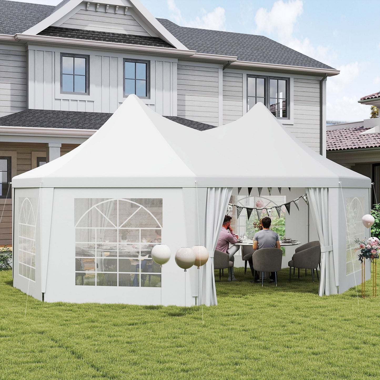 16' x 22' Wedding Event Party Tent High Peak Octagonal Outdoor Gazebo Canopy with Removable Walls, for Weddings, Parties, White