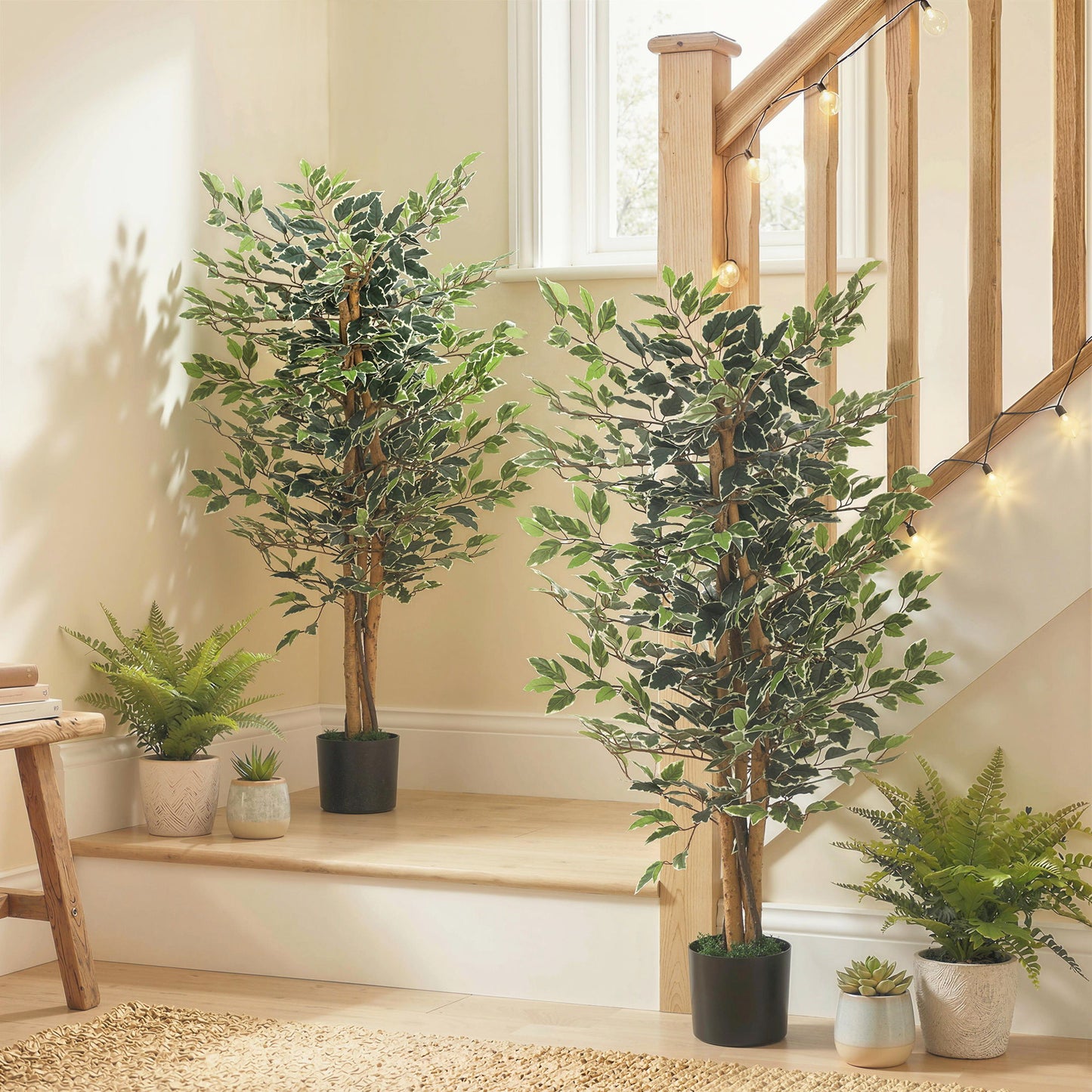 Artificial Tree, Fake Ficus Tree with Leaves, Faux Plant in Nursery Pot for Indoor Decoration