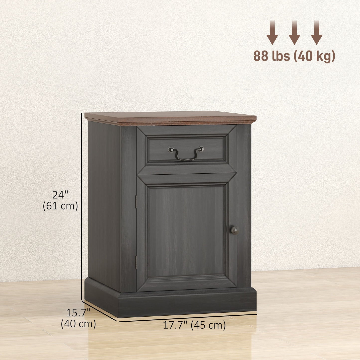 Side Table Set of 2, End Tables with Drawer and Cabinet, Nightstands for Small Spaces, Living Room, Black