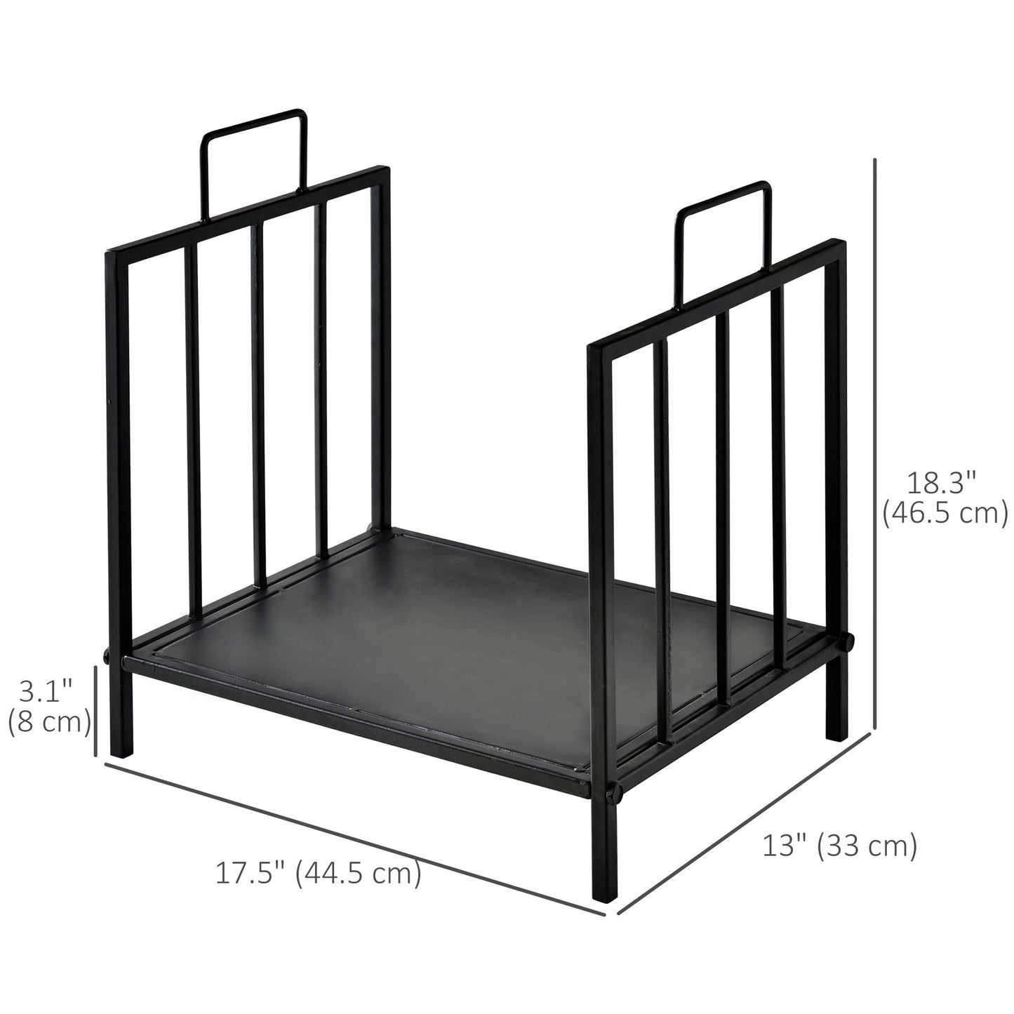 17.5" Firewood Rack Heavy-Duty Metal Wood Storage Log Holder with Side Handles, Indoor and Outdoor, Black