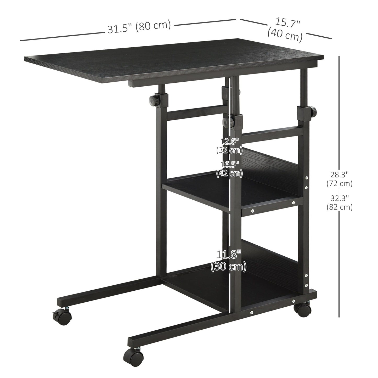 31.5" Mobile Standing Desk with Wheels - Black
