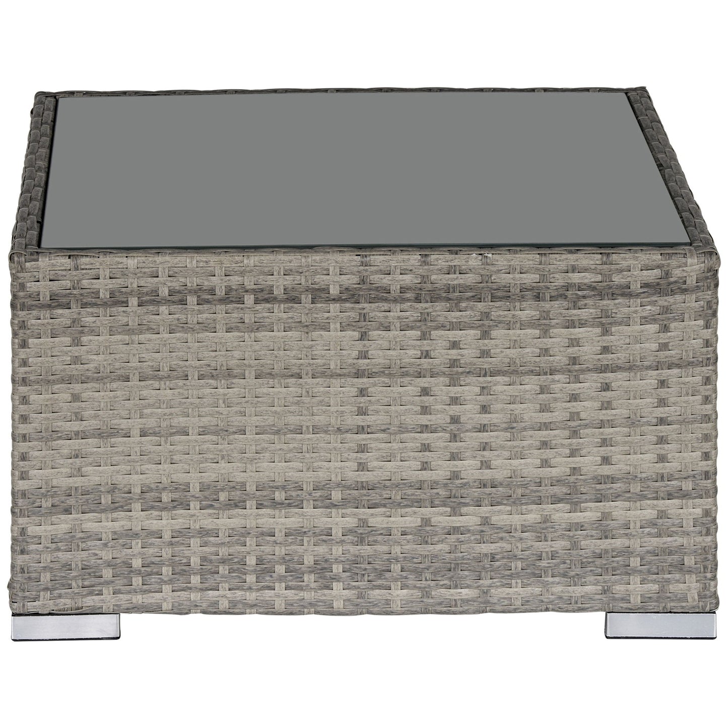 Rattan Garden Coffee Table, 25.6" Square Garden Rattan Table with Tempered Glass Top, Grey