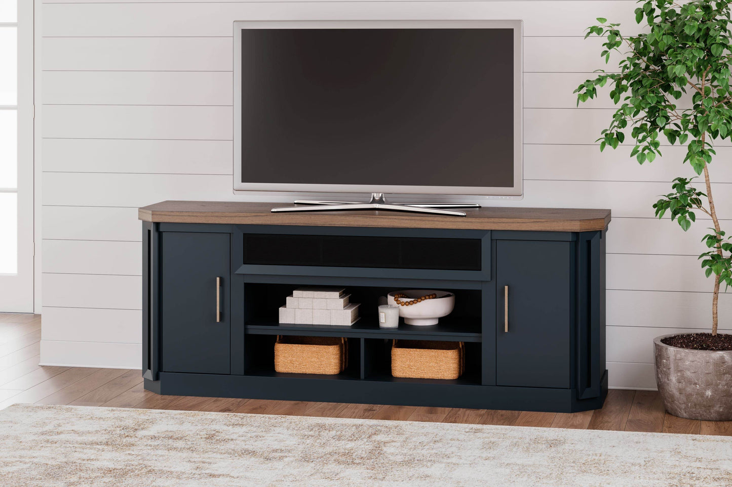 Landocken - Brown / Blue - XL TV Stand W/Fireplace Option - Forward Furniture