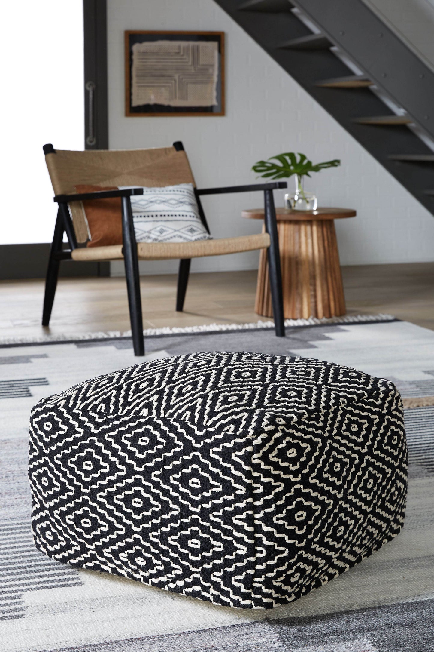 Jasett - Black / Ivory - Pouf - Forward Furniture