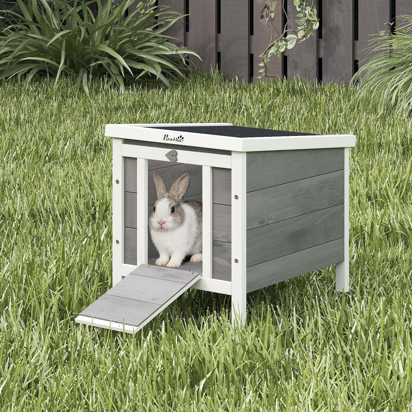 Wooden Rabbit Hutch, Bunny Cage with Waterproof & Openable Asphalt Roof, Outdoor Cat House Guinea Pig Cage Duck Shelter, Indoor Outdoor Use, 20" x 16.5" x 17", Grey