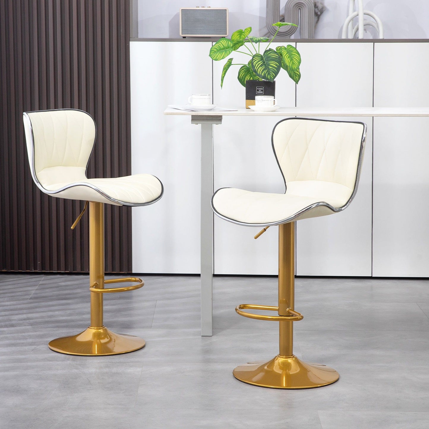 Counter Height Swivel Bar Stools Set of 2, PU Leather - Cream White