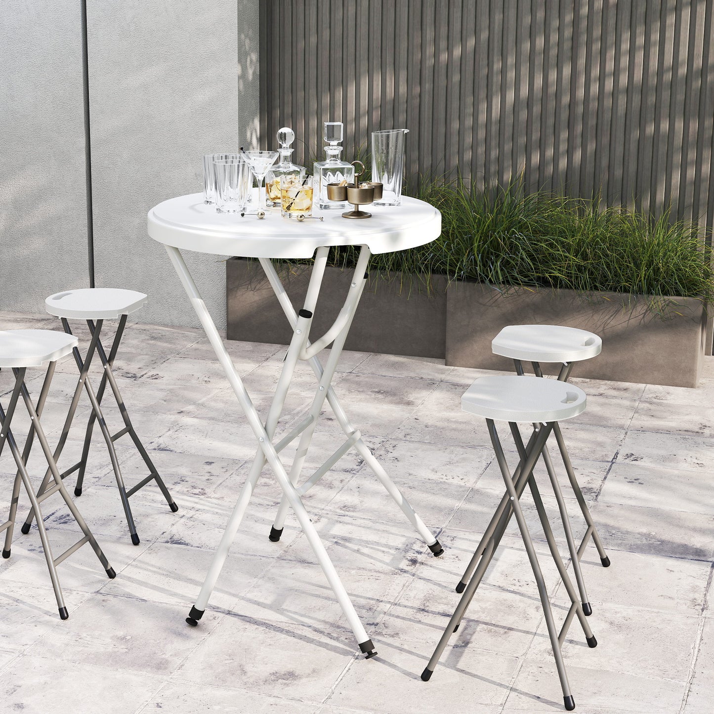 31.5" Bar Height Patio Table, Outdoor Bar Folding Table with HDPE Top, Locking Steel Legs for Party, Camping, White