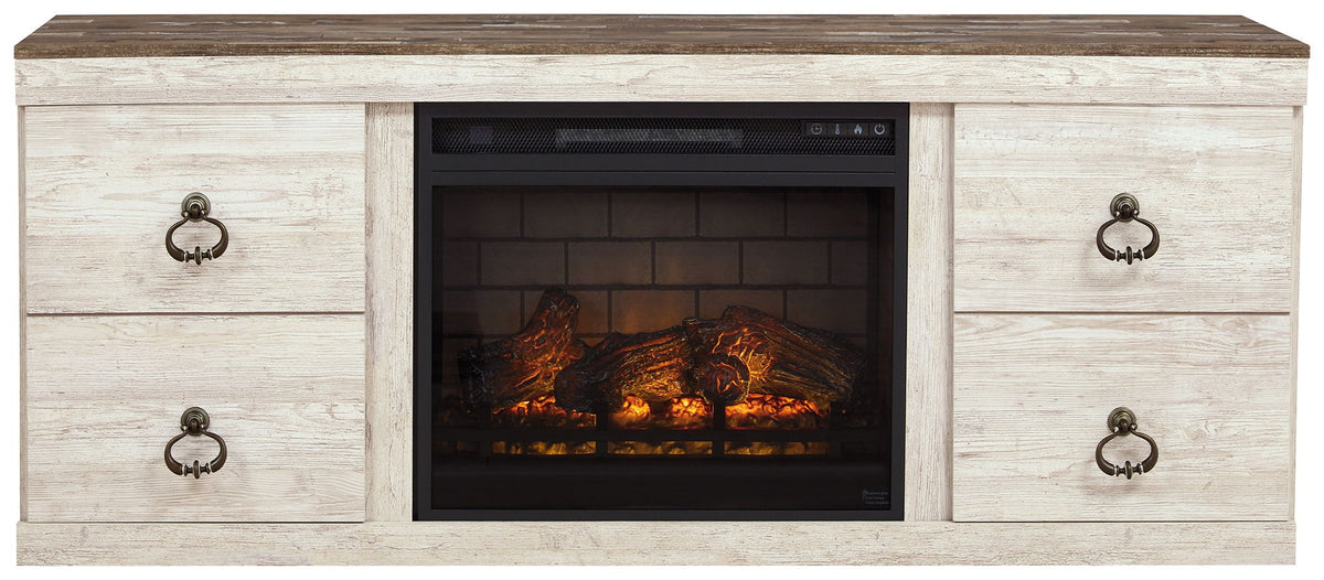 Willowton - 5-Piece Entertainment Center With Electric Fireplace - Whitewash