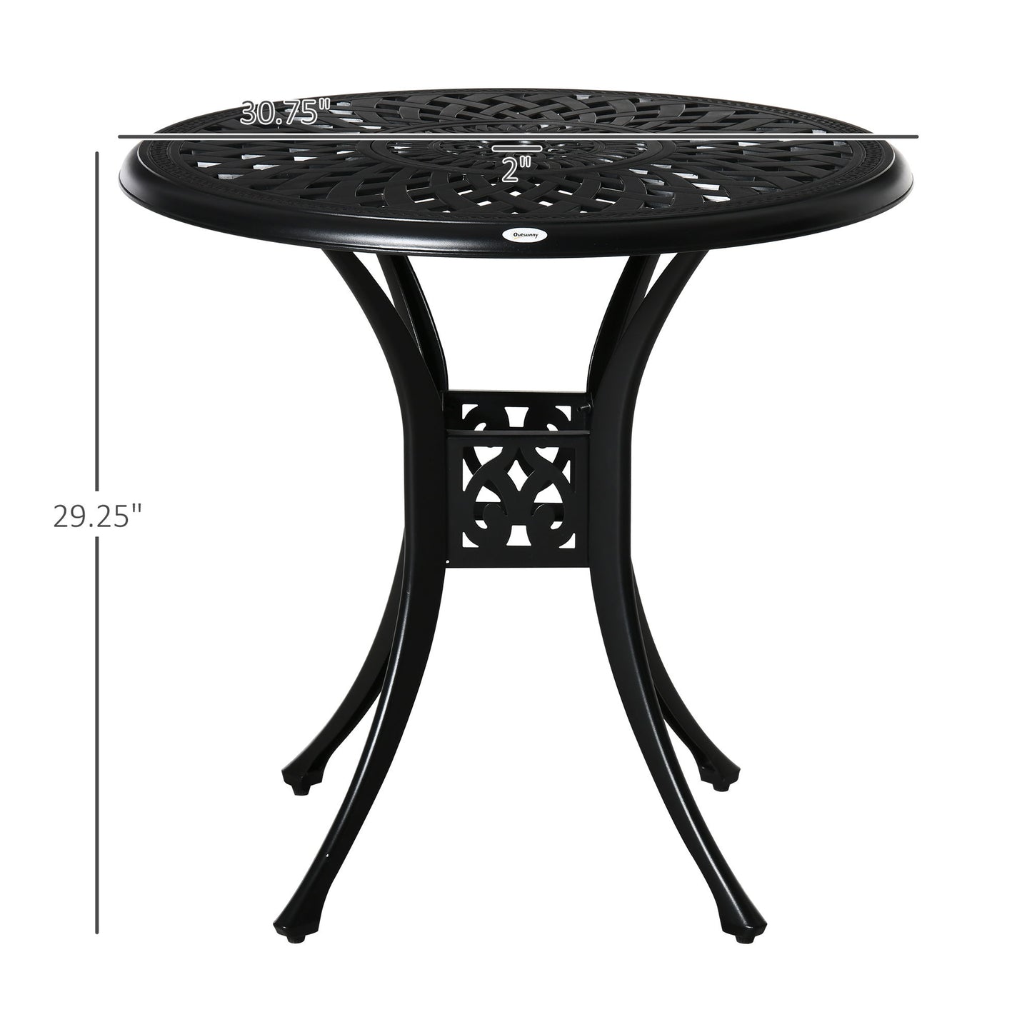 30-inch Round Patio Dining Table with Umbrella Hole Cast Aluminium Outdoor Bistro Table, Black