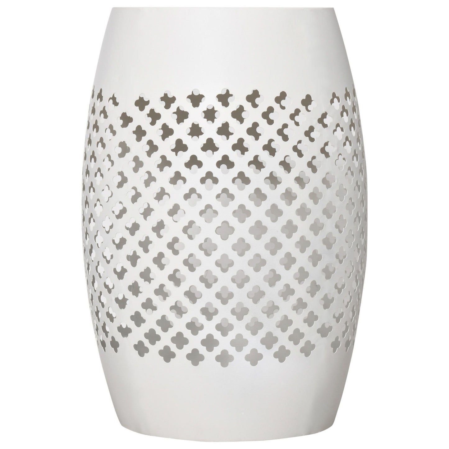 12" Steel Patio End Table, Round Hollow Drum Side Table, Accent Table for Indoor and Outdoor, White
