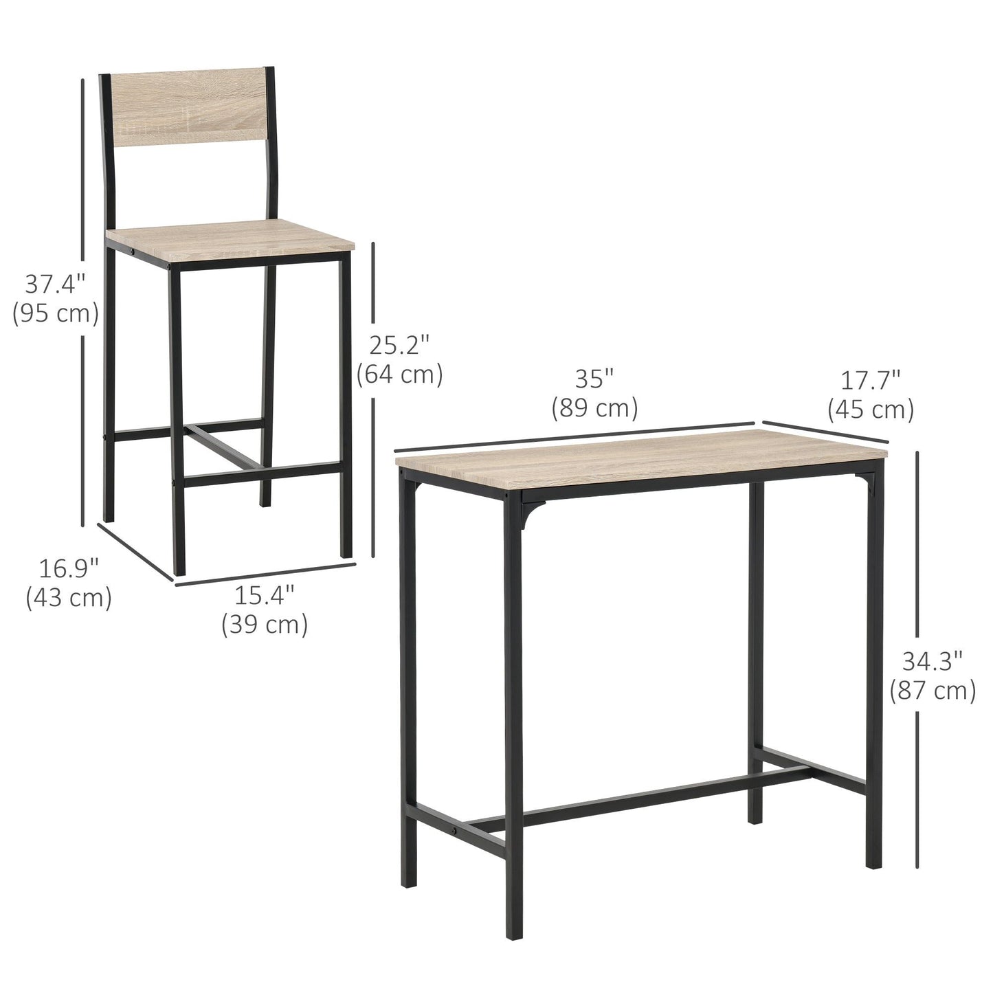 3-Piece Counter Height Bar Table Set - Natural Wood