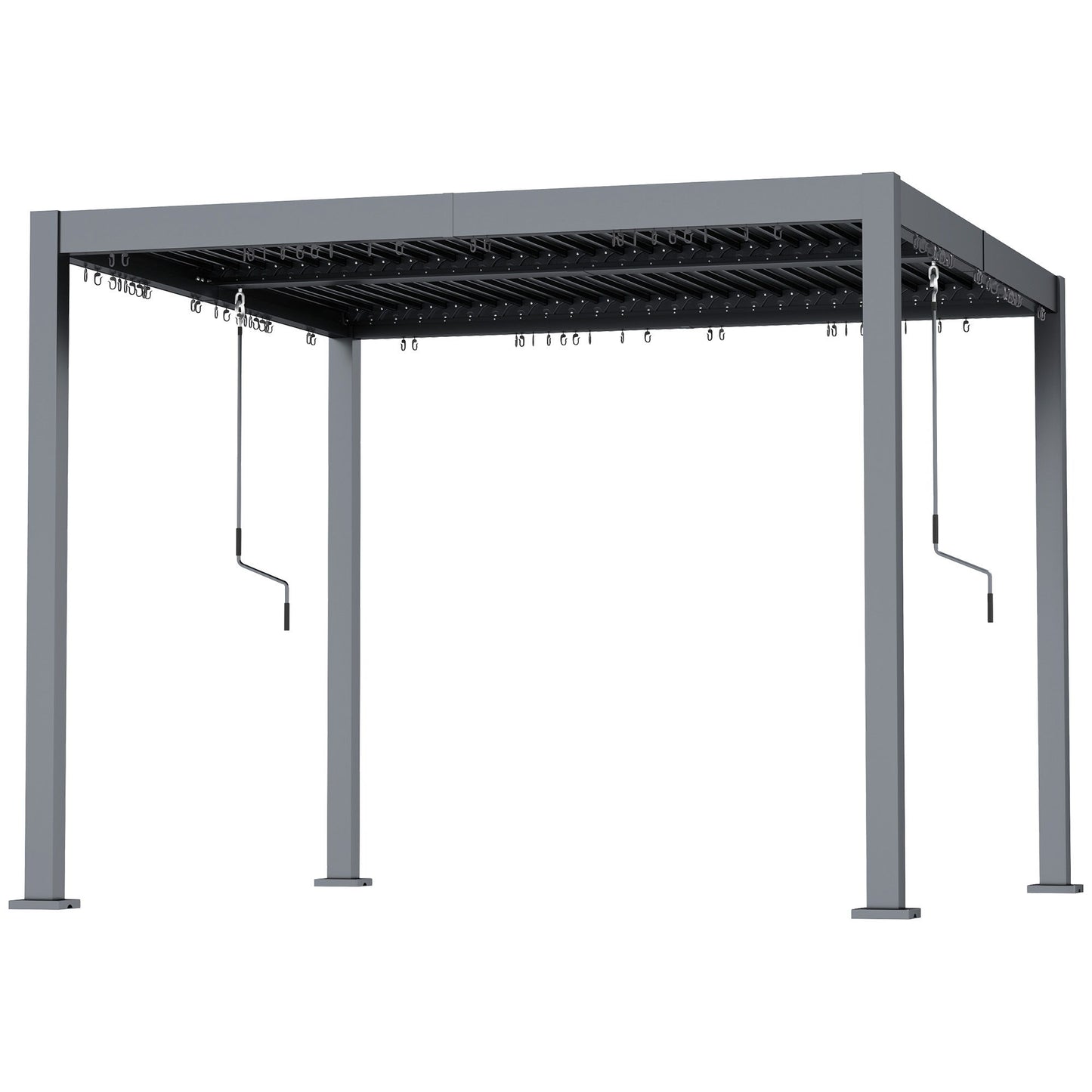 10' x 10' Pergola with Adjustable Metal Roof and Aluminum Frame, Outdoor Louvered Hardtop Gazebo with Drainage System