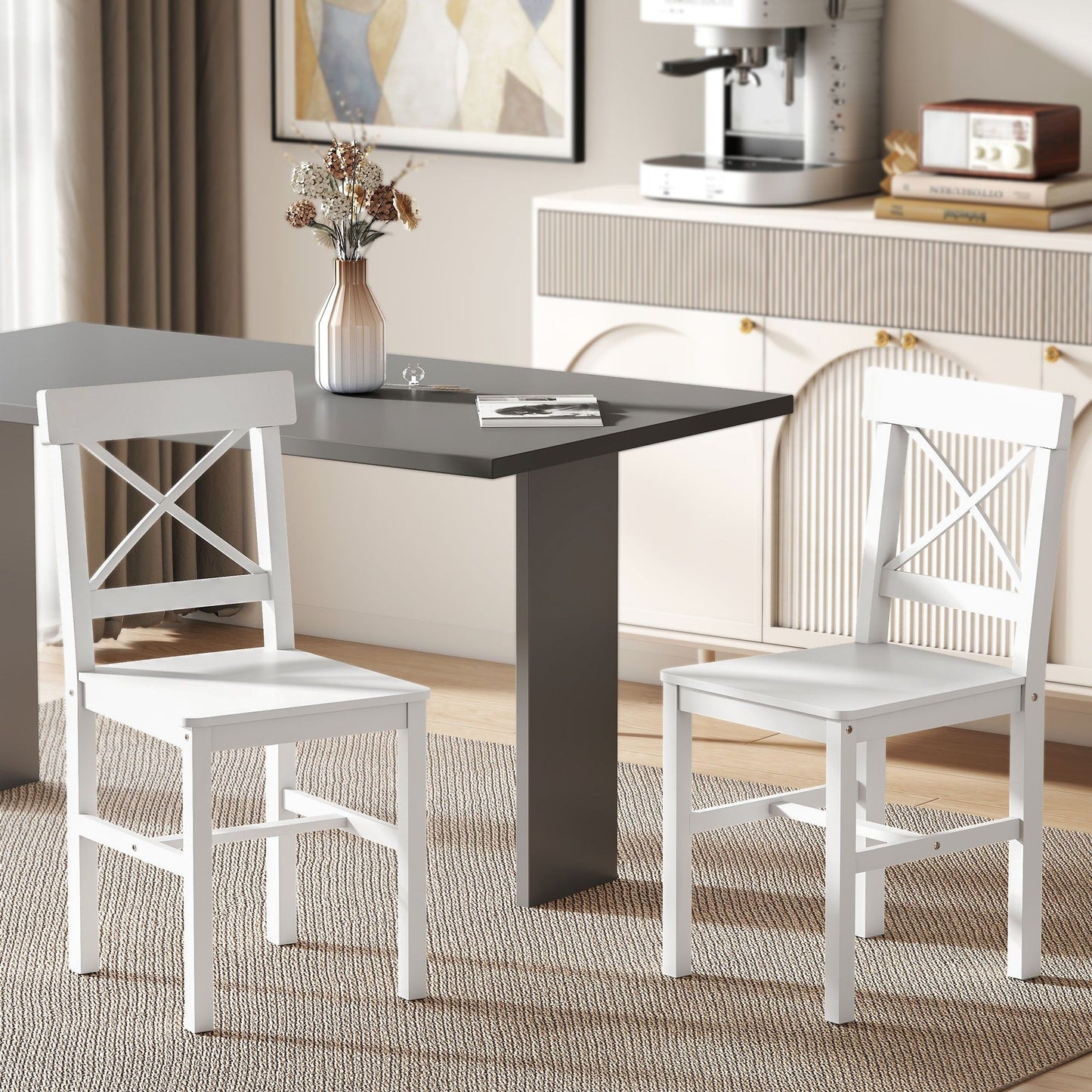 Set of 2 Cross-Back Wooden Dining Chairs - White