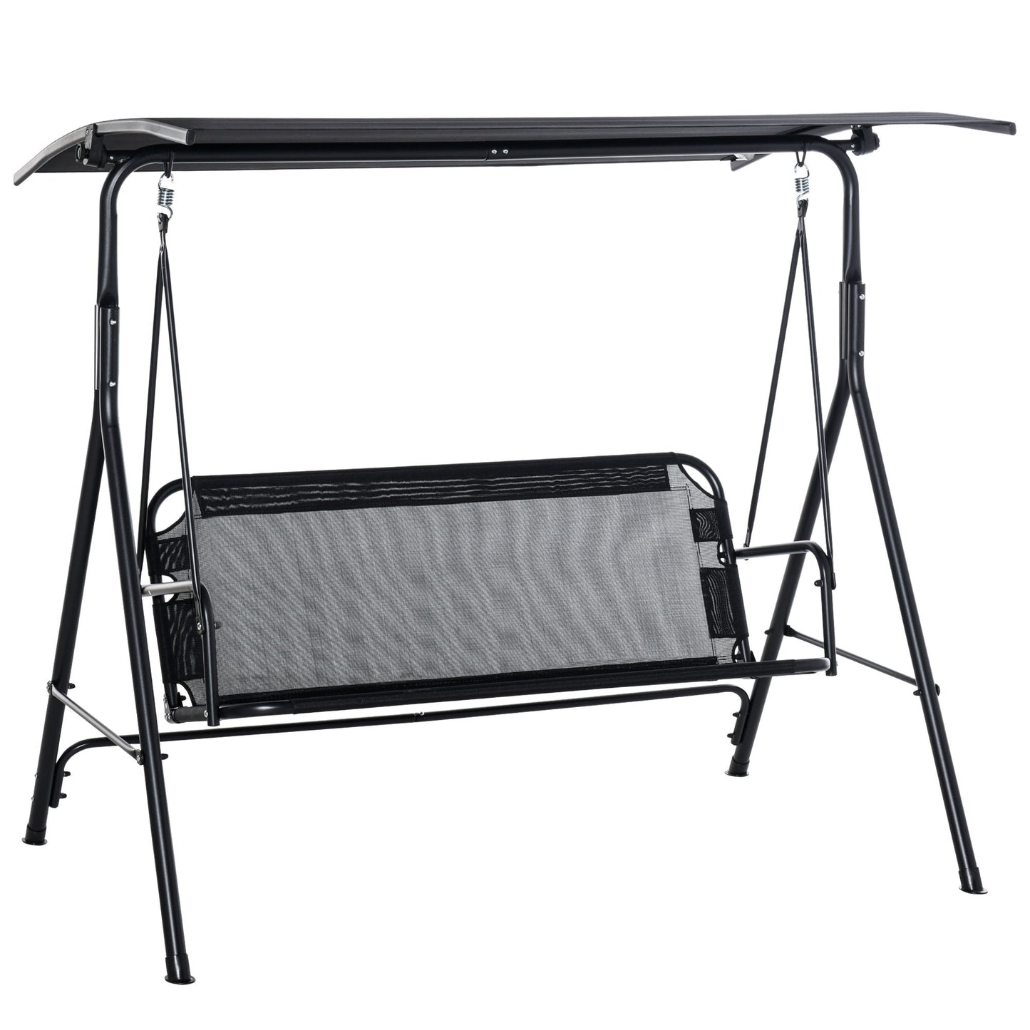 2-Person Porch Swing Chair, 2 Seater Patio Swing Bench w/ Adjustable Canopy, Breathable Seat for Garden, Poolside, Black