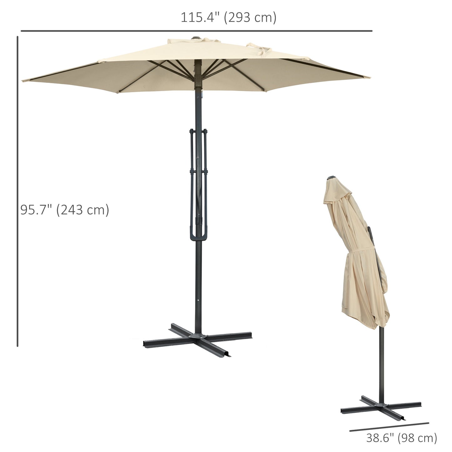 10ft Cantilever Patio Umbrella Offset Parasol with Crank Handle, Cross Base for Garden, Deck, Cream White
