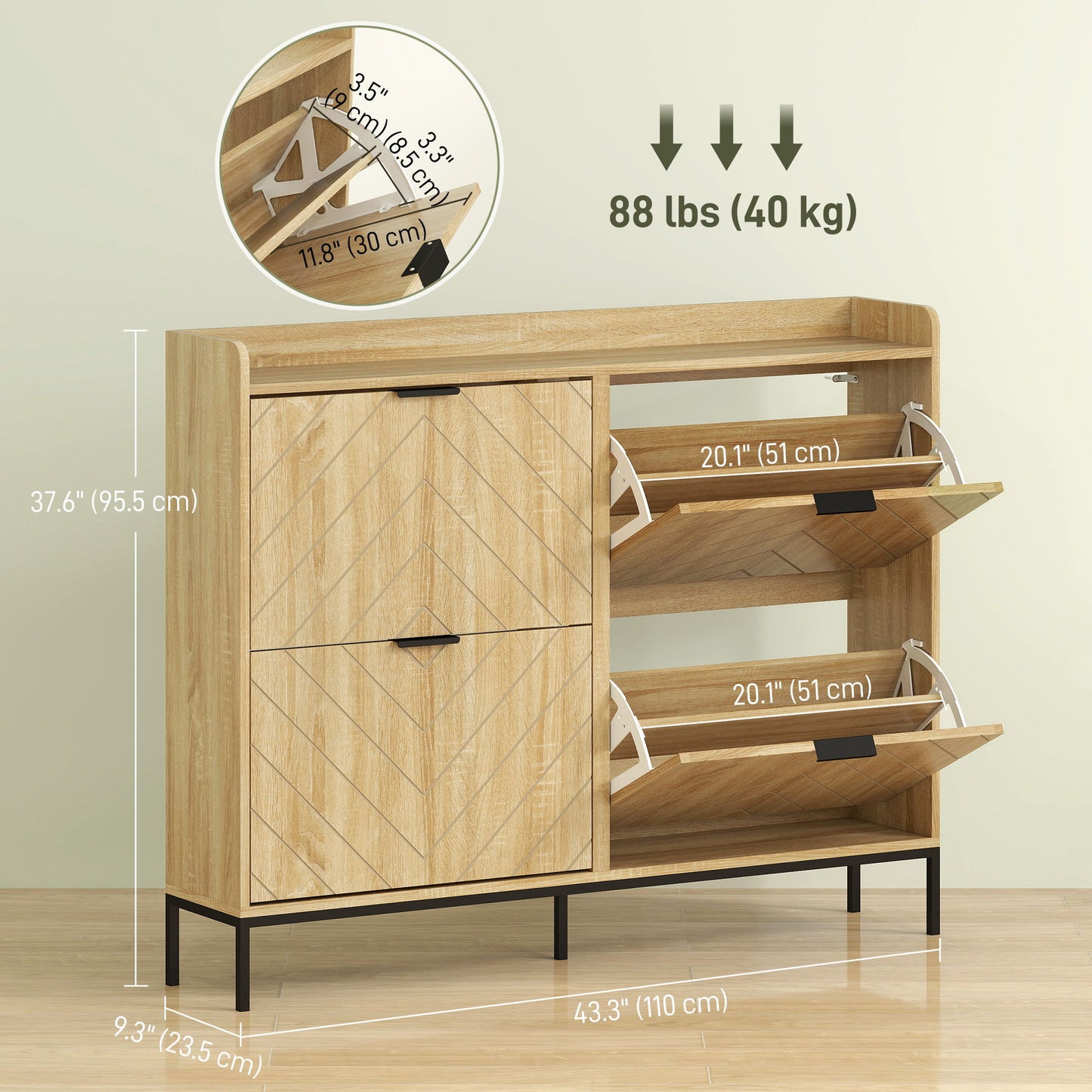 Narrow Shoe Storage Cabinet, Modern Slim Shoe Cabinet with 4 Flip Drawers, 16 Pairs of Shoes for Hallway, Entryway, Oak