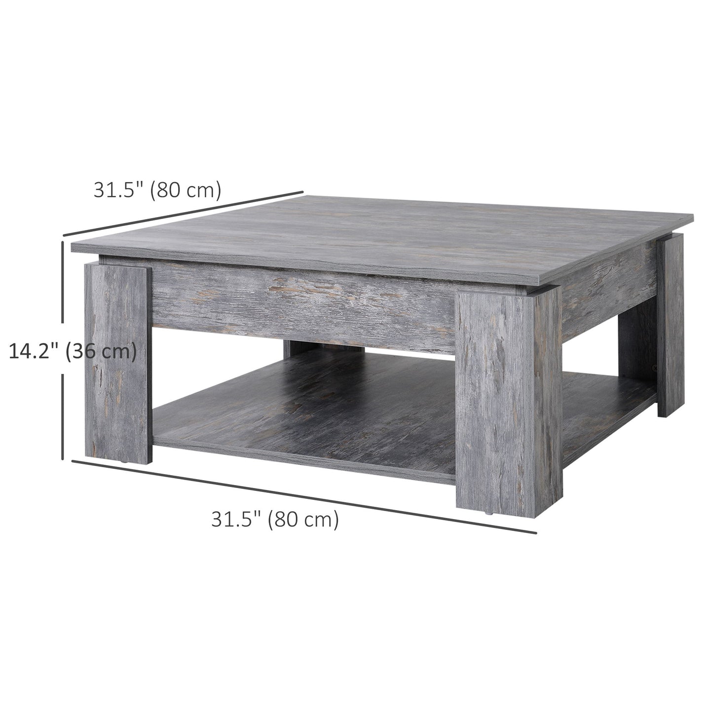 Modern Coffee Table with Storage Shelf, Square Cocktail Table, Center Table for Living Room, Grey