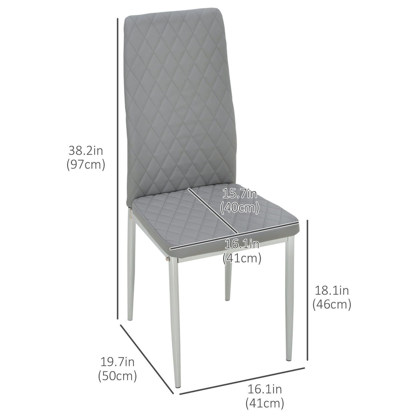 Kitchen Chairs Set of 4, Dining Chairs w/ Faux Leather Upholstery and Steel Legs for Living Room, Dining Room, Grey