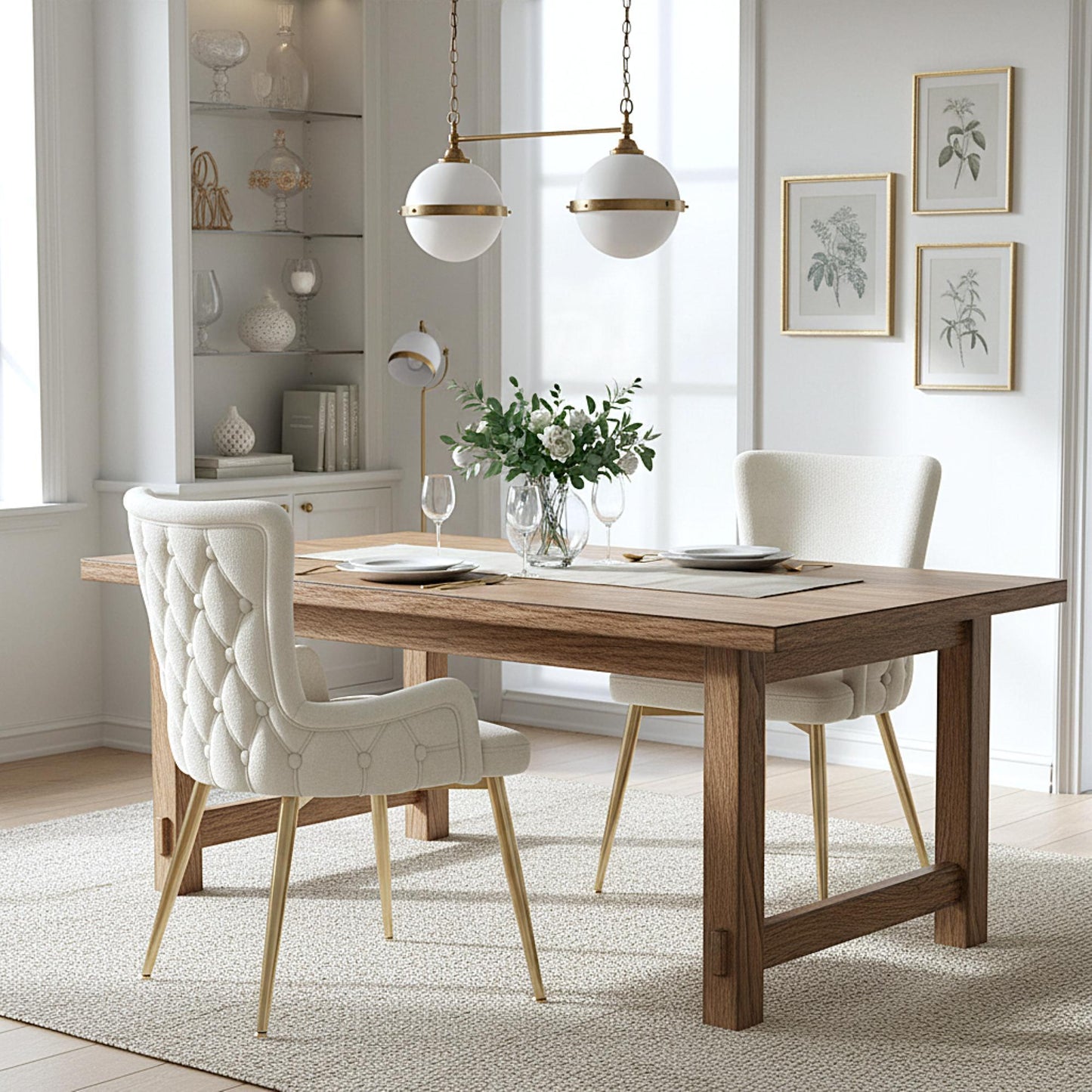 Set of 2 Modern Velvet Dining Chairs with Plush Padding, Upholstered Leisure Chairs with Sturdy Metal Legs, 21.5'' L x 20.5'' W x 33.5'' H, Beige