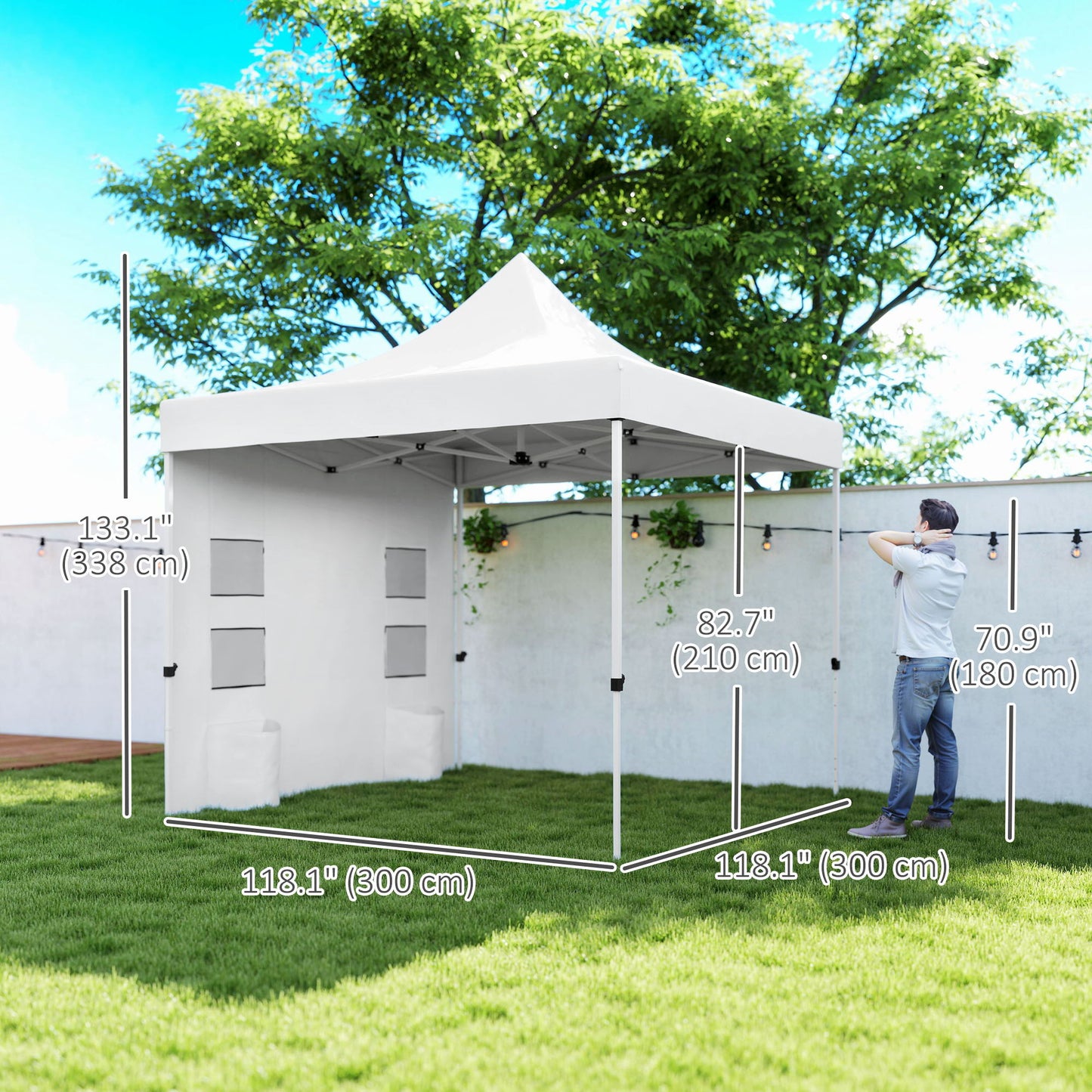 10' x 10' Heavy Duty Pop Up Canopy Tent w/ Sidewall, UPF50+ Instant Sun Shelter w/ Storage Pockets, Wheeled Bag, White