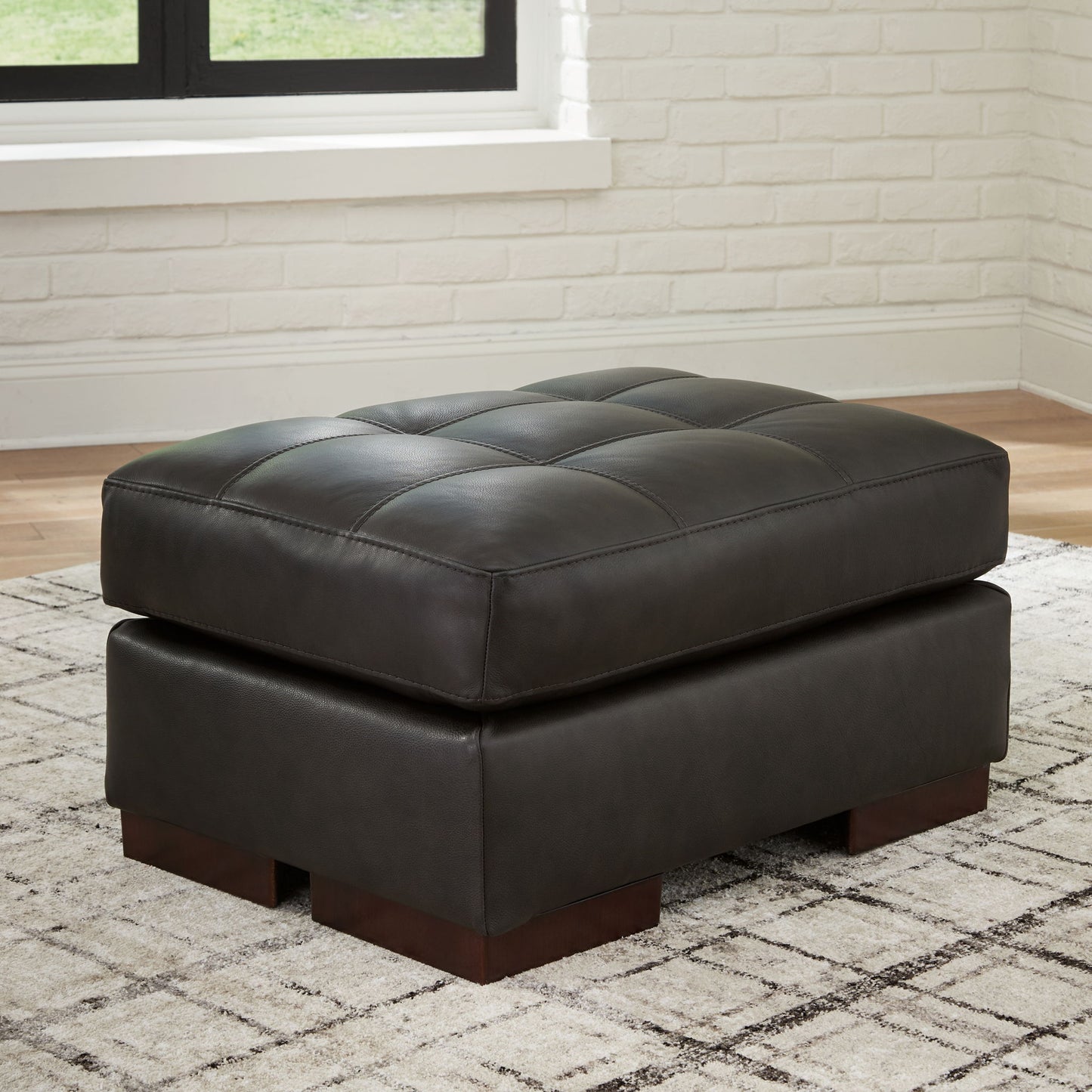 Luigi - Ottoman - Leather Match - Thunder