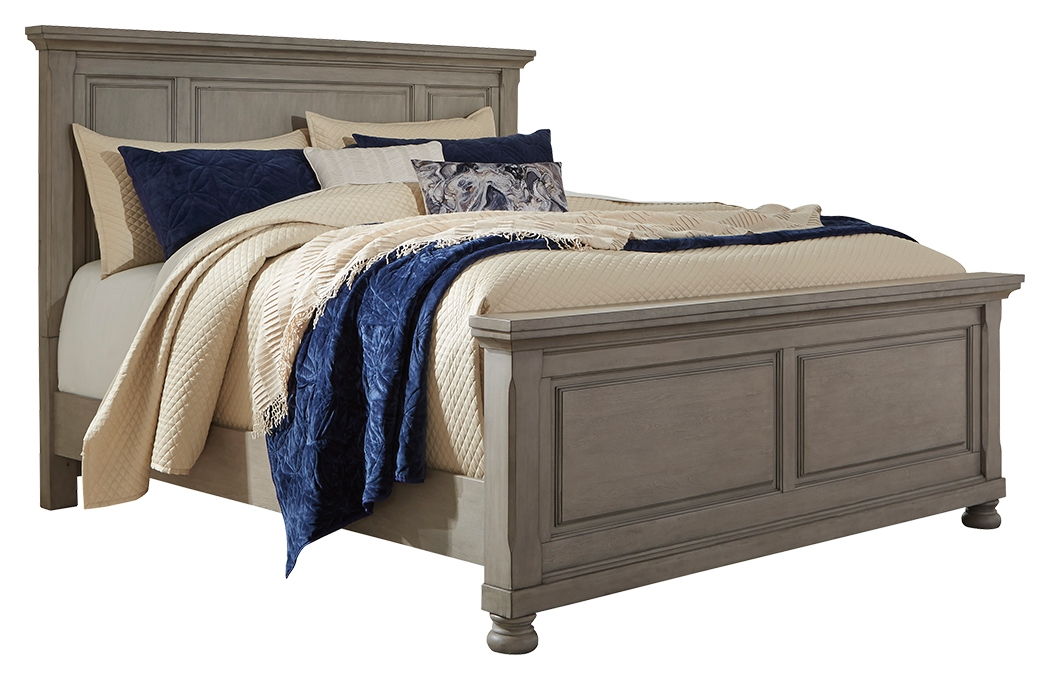 Lettner - 3 Pc. - Dresser, Mirror, Queen Panel Bed - Light Gray