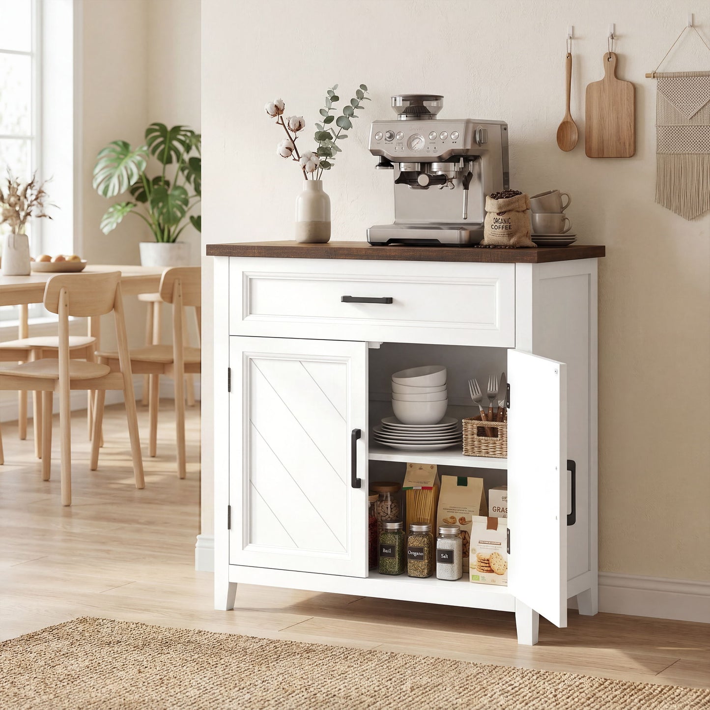 Modern Farmhouse Sideboard Buffet Cabinet with Adjustable Shelf, Storage & 2 Doors