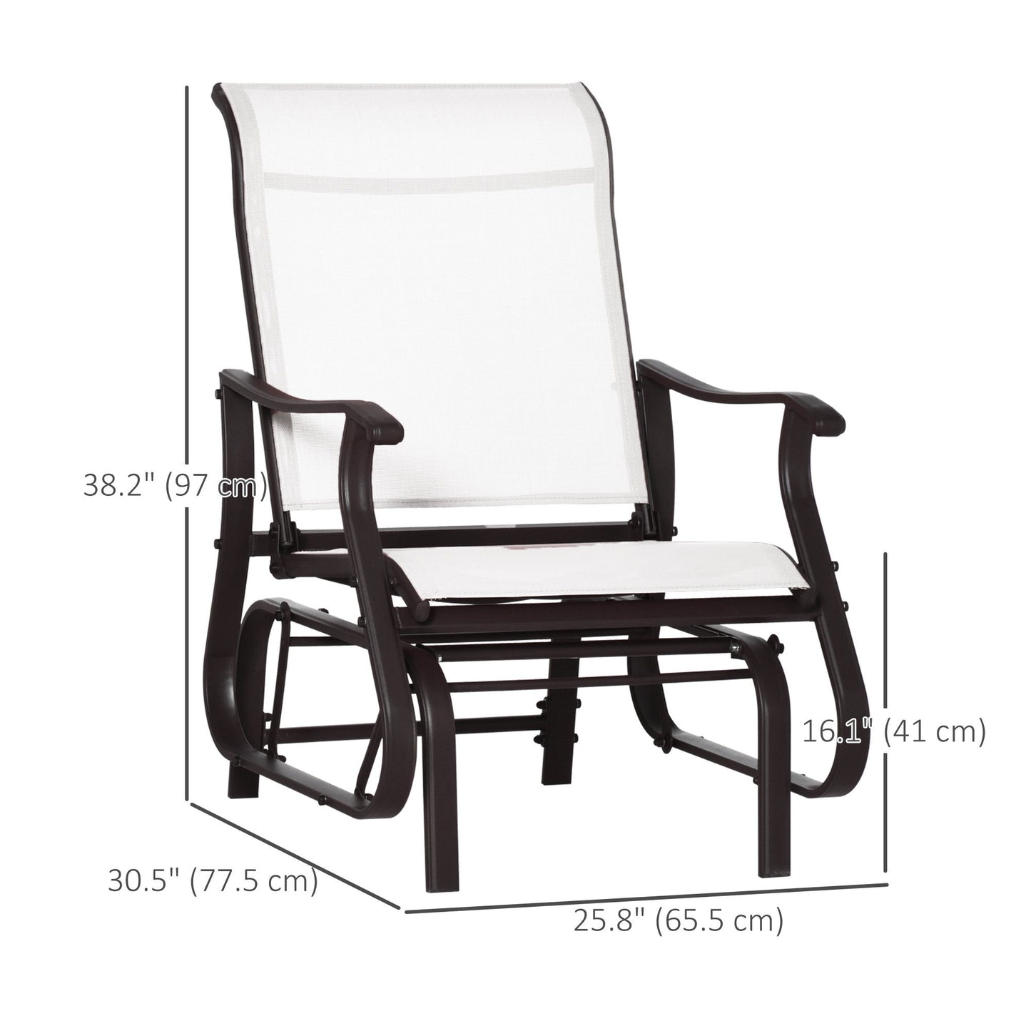 Outdoor Glider Chair, Patio Glider with Steel Frame and Mesh Fabric, Outdoor Patio Chair for Backyard, Garden and Porch, Cream White