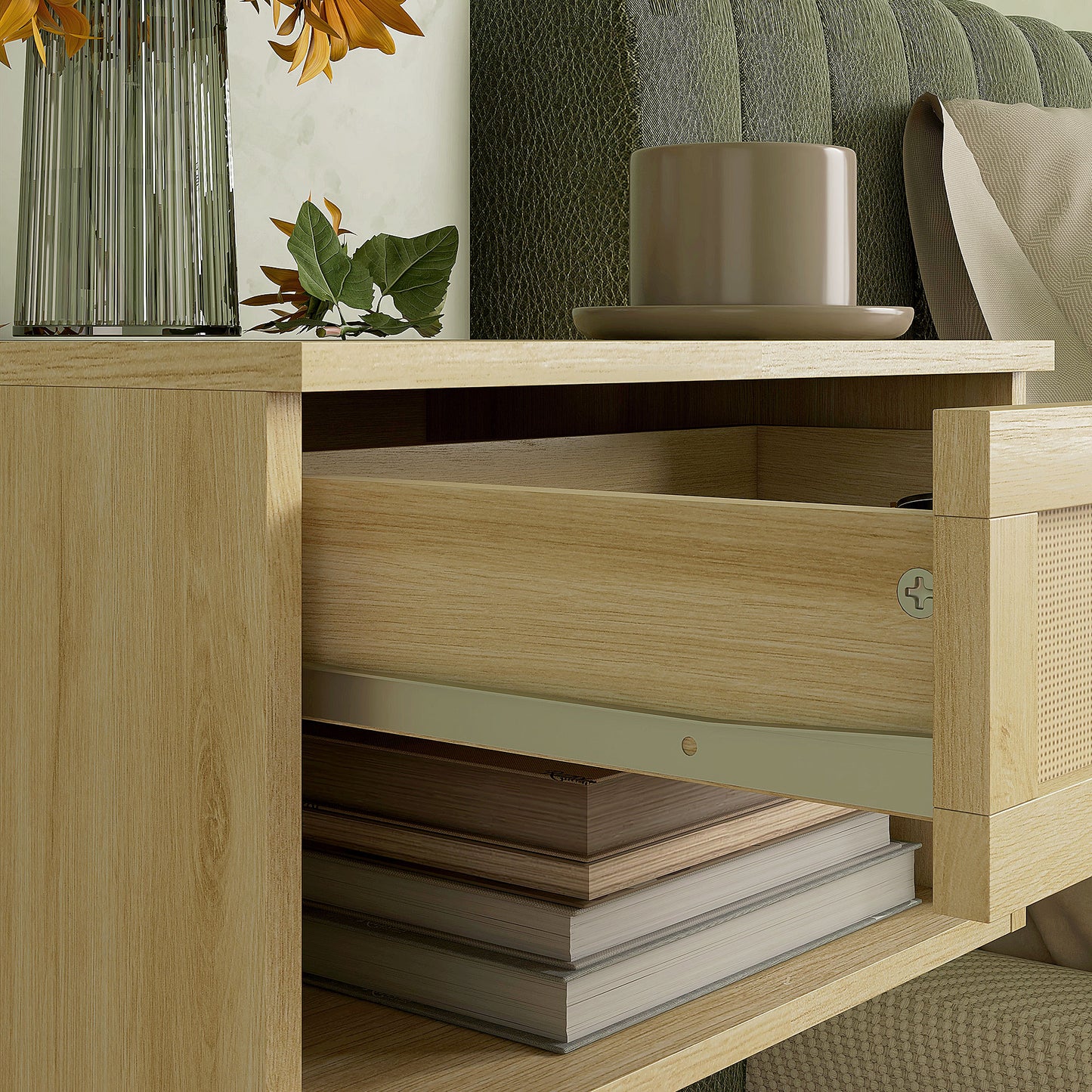 Floating Nightstand Set of 2, Nordic Wall Mounted Bedside Table with Drawer and Open Shelf for Bedroom, Natural Wood