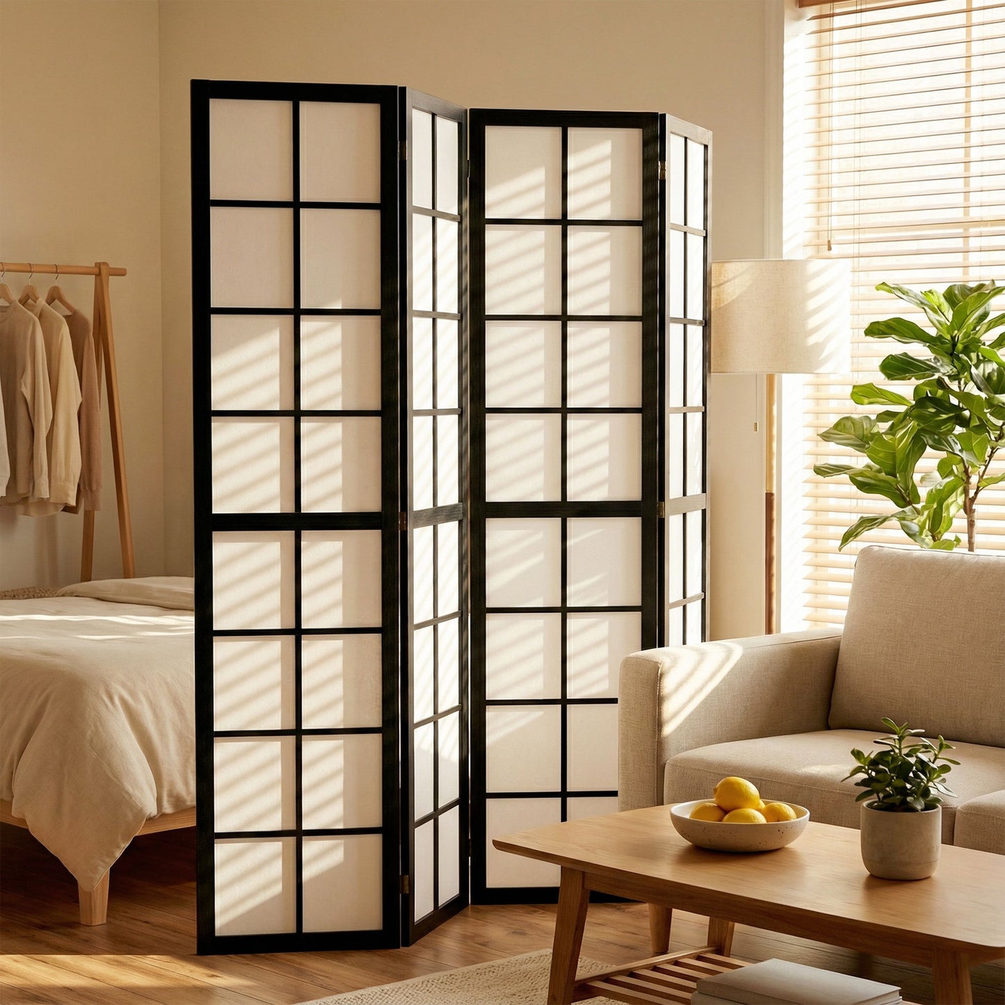 4 Panel Room Divider, 5.6 ft Folding Wall Divider Room Partition for Home Office, Bedroom, Living Room, Black