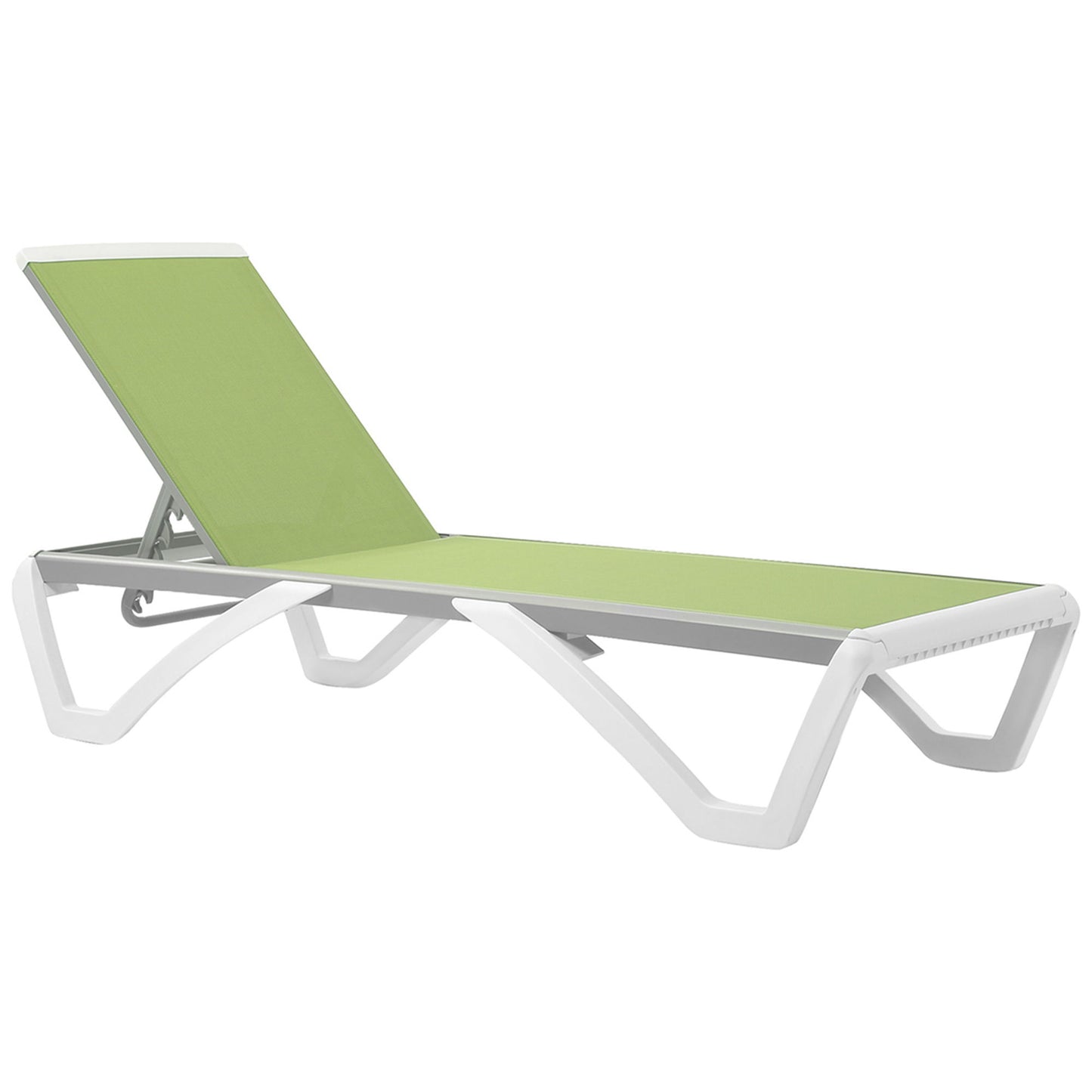 Outdoor Chaise Lounge Chair, Patio Aluminum Tanning Chair with 5-Level Adjustable Back, Portable Wheels, Breathable Mesh Fabric, for Pool, Deck, Garden, Green
