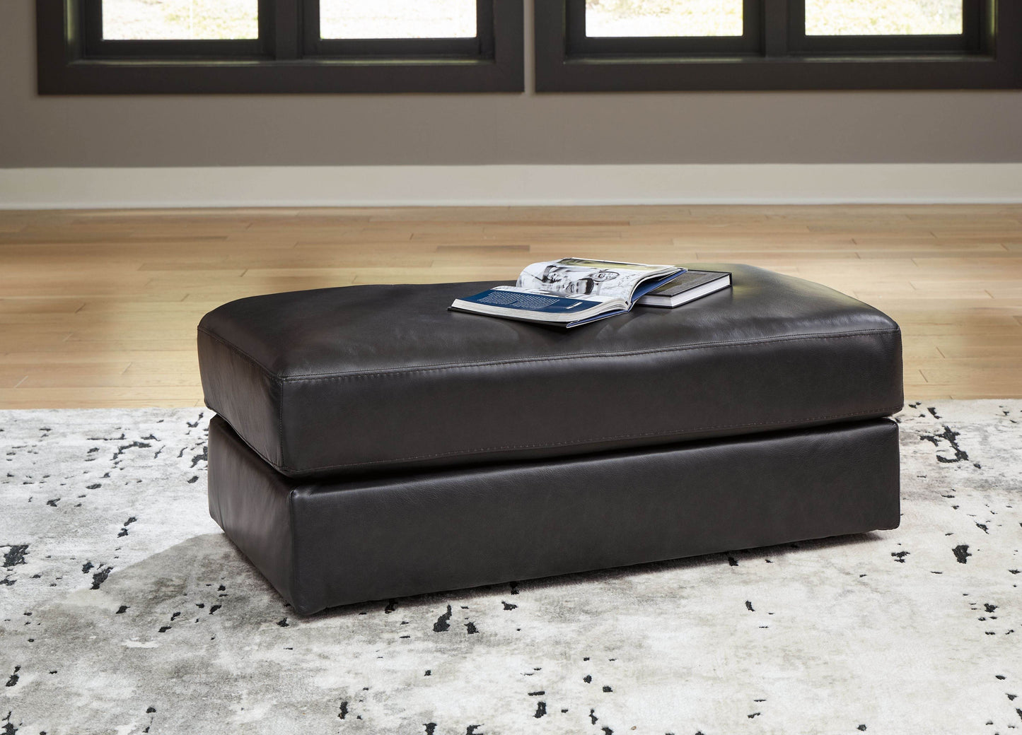 Amiata - Onyx - Ottoman - Leather Match - Forward Furniture