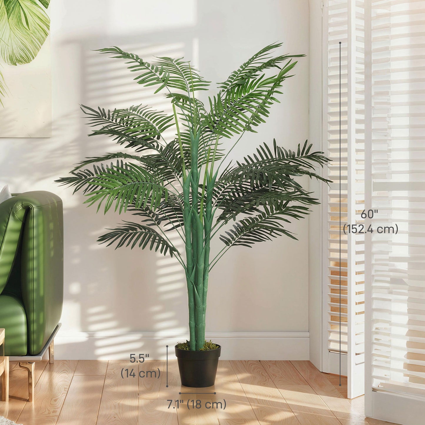 5FT Artificial Palm Tree, Fake Tropical Tree with Lifelike Leaves, Faux Plant in Pot for Indoor Decoration, Green