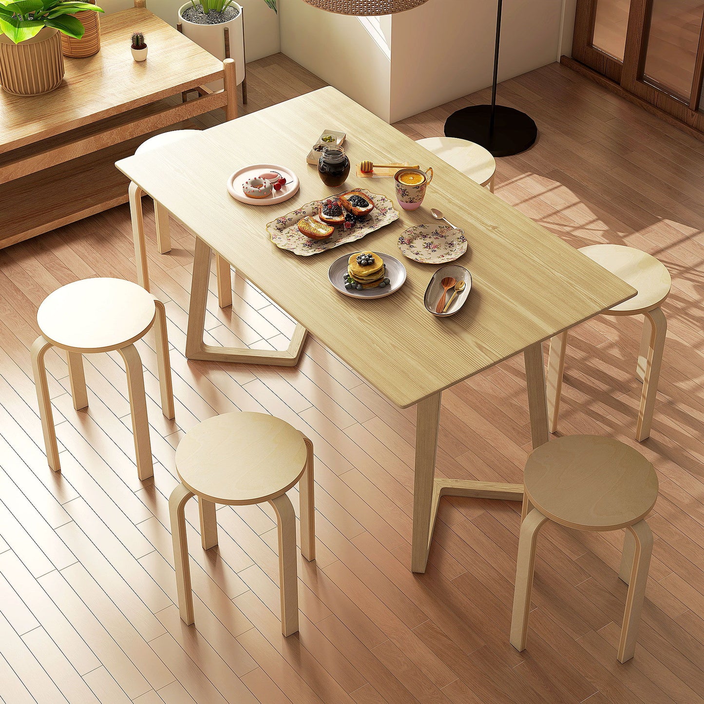 Round Stackable Chairs Set of 6, 18-Inch Backless Stacking Stools for Kitchen, Dining Room, Office, Outdoors